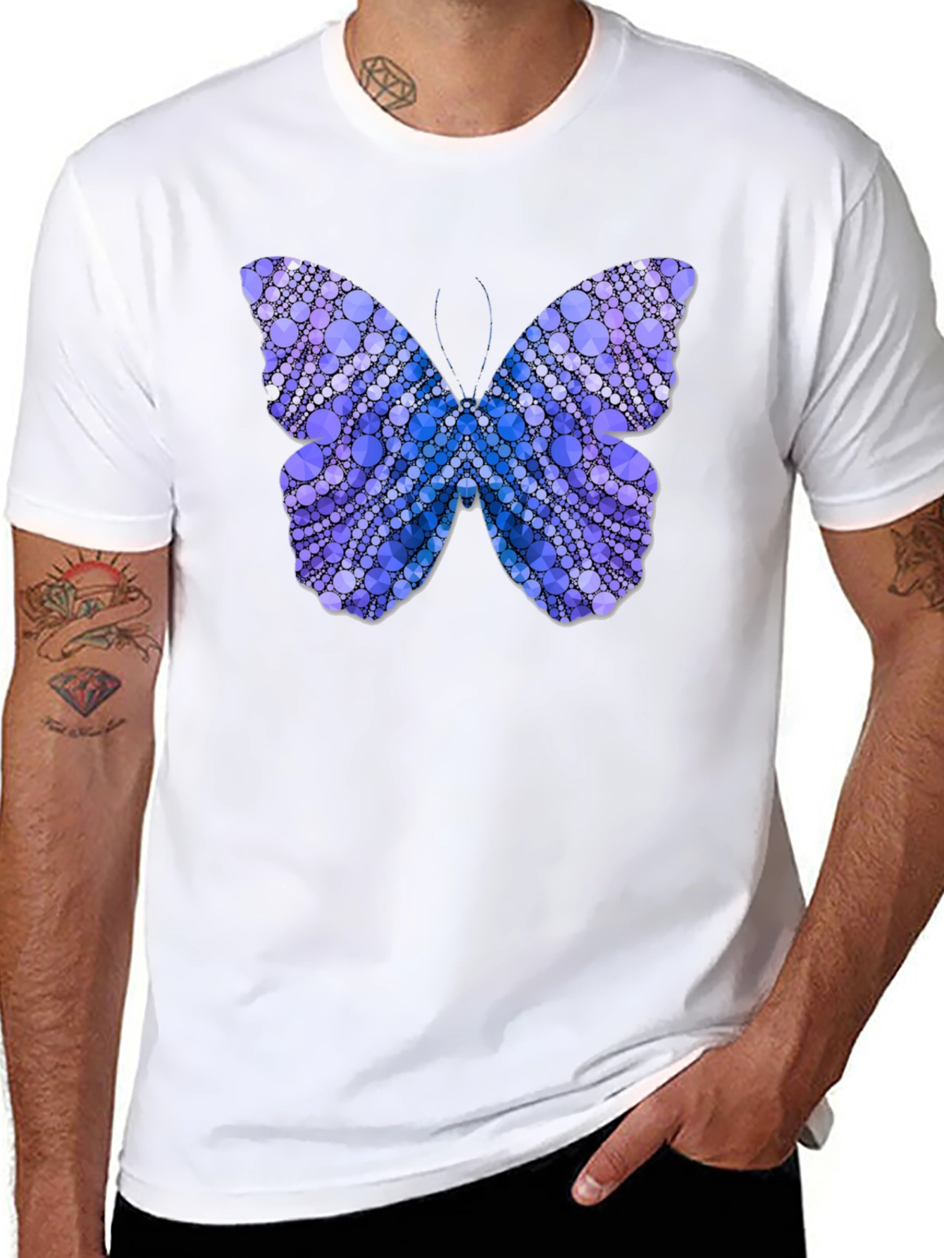 Butterfly Circle Pattern T-Shirt - Black