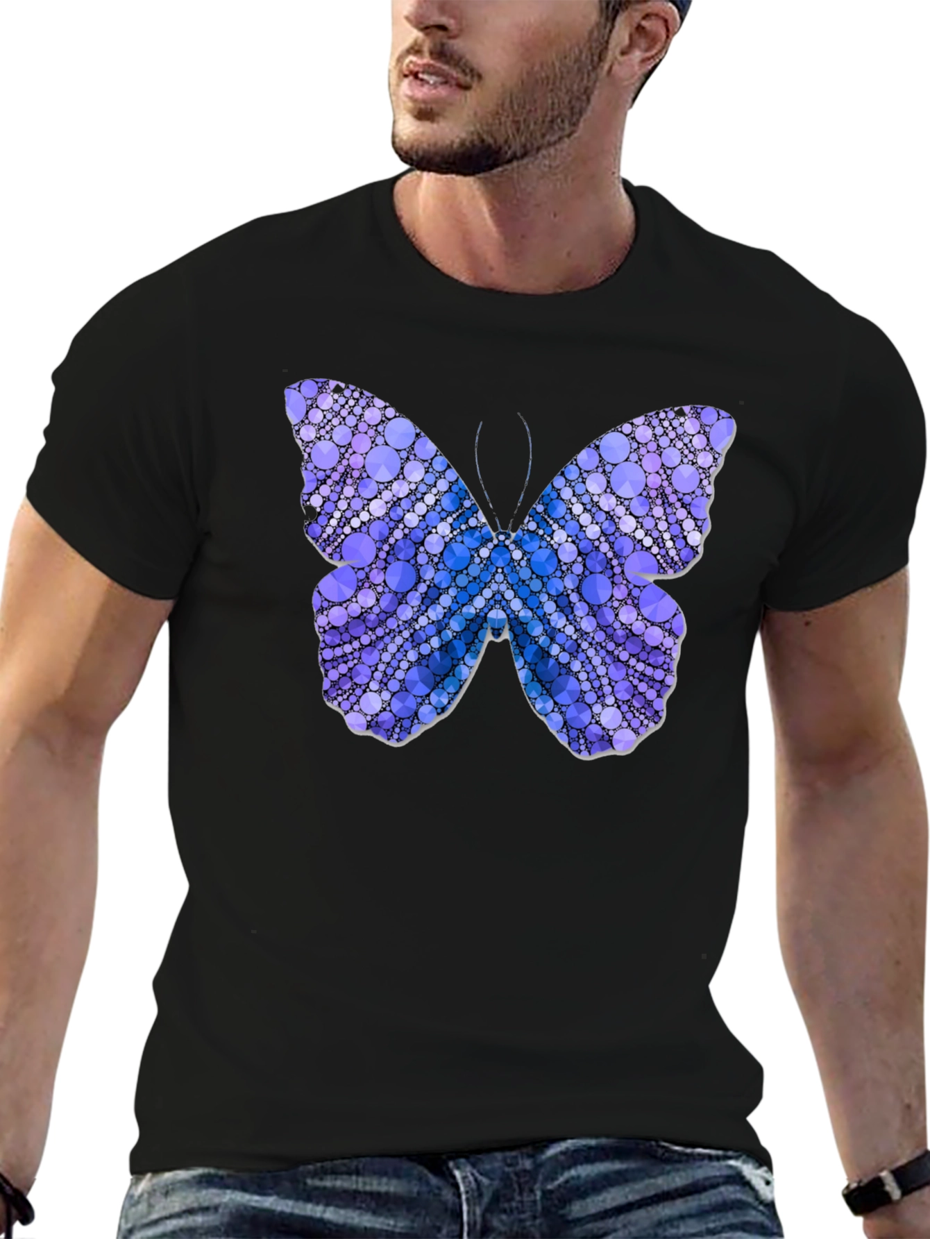 Butterfly Circle Pattern T-Shirt - Black