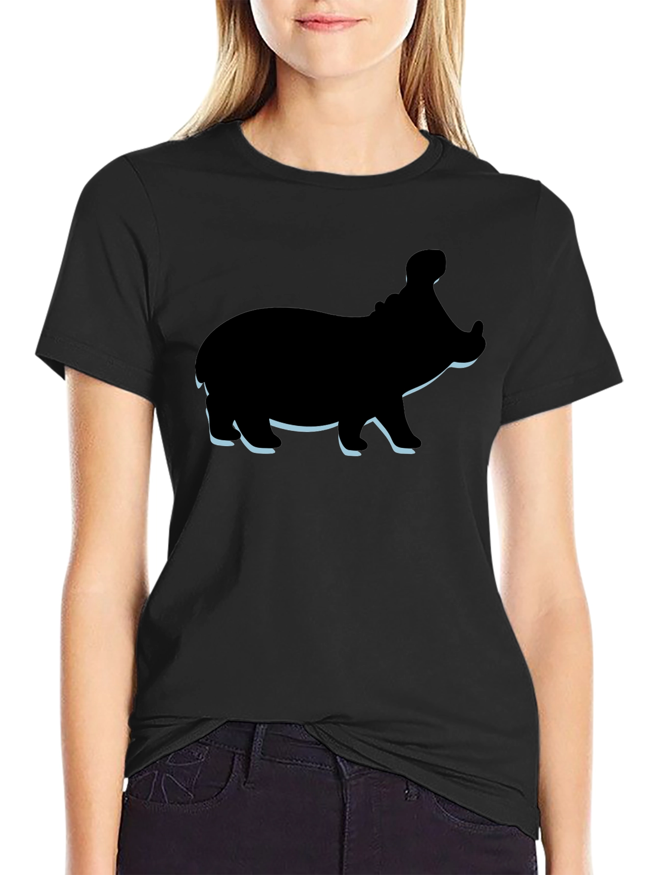 Hippo Graphic Tee - Black Cotton Casual T-Shirt