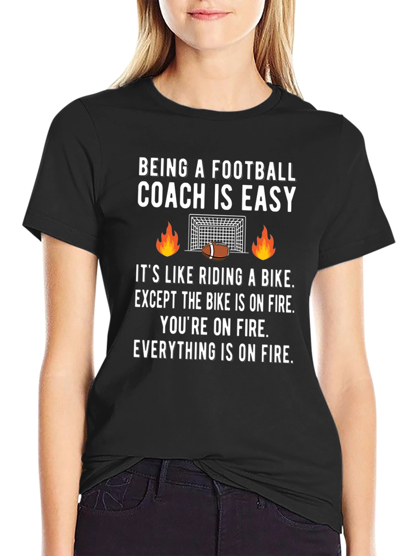 Football Coach On Fire Graphic Tee - Funny Gift