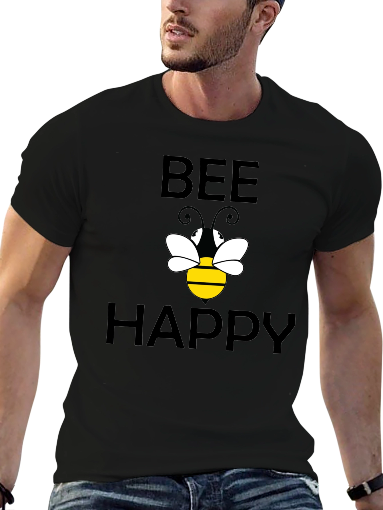 Bee Happy Graphic T-Shirt - Black Cotton