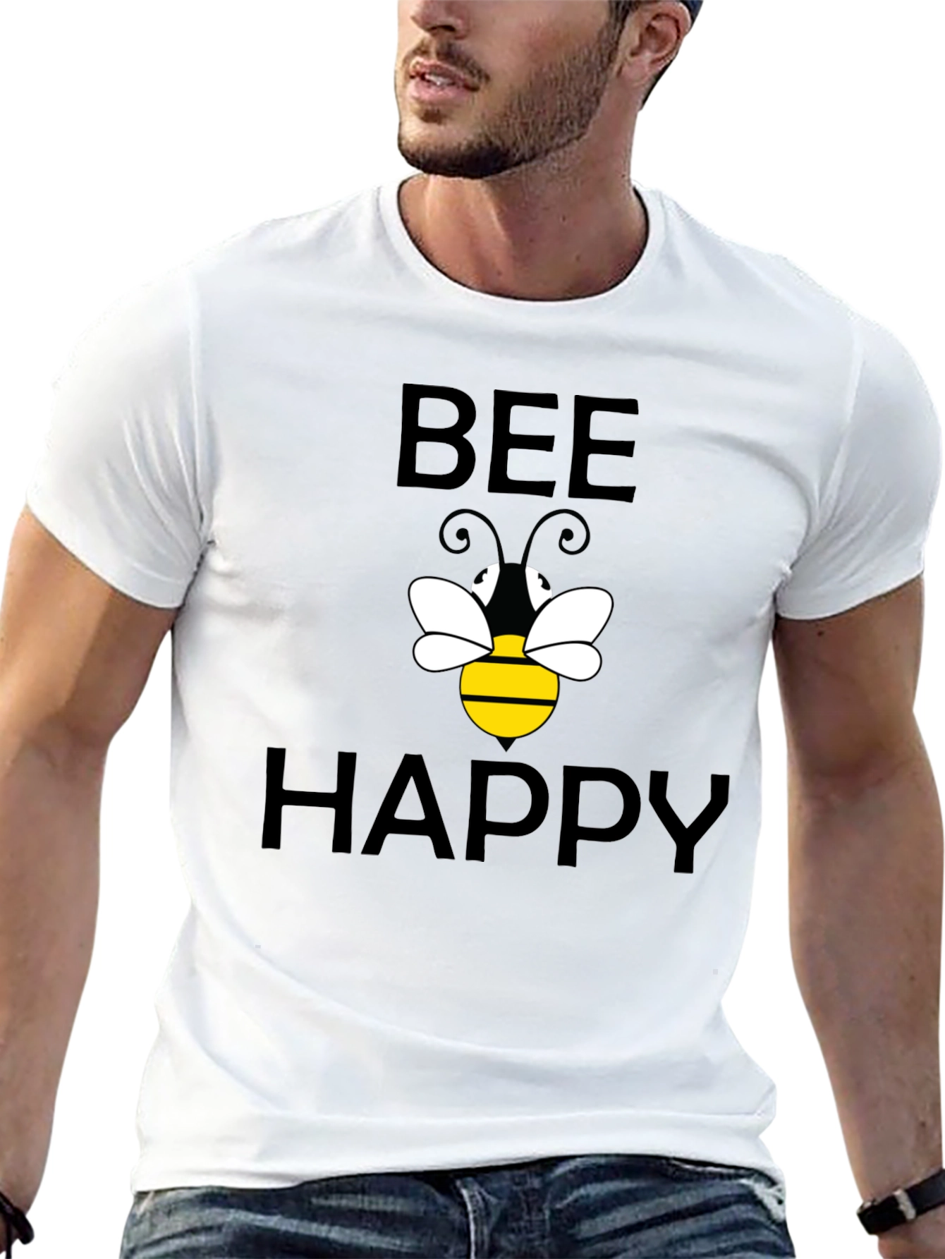 Bee Happy Graphic T-Shirt - Black Cotton