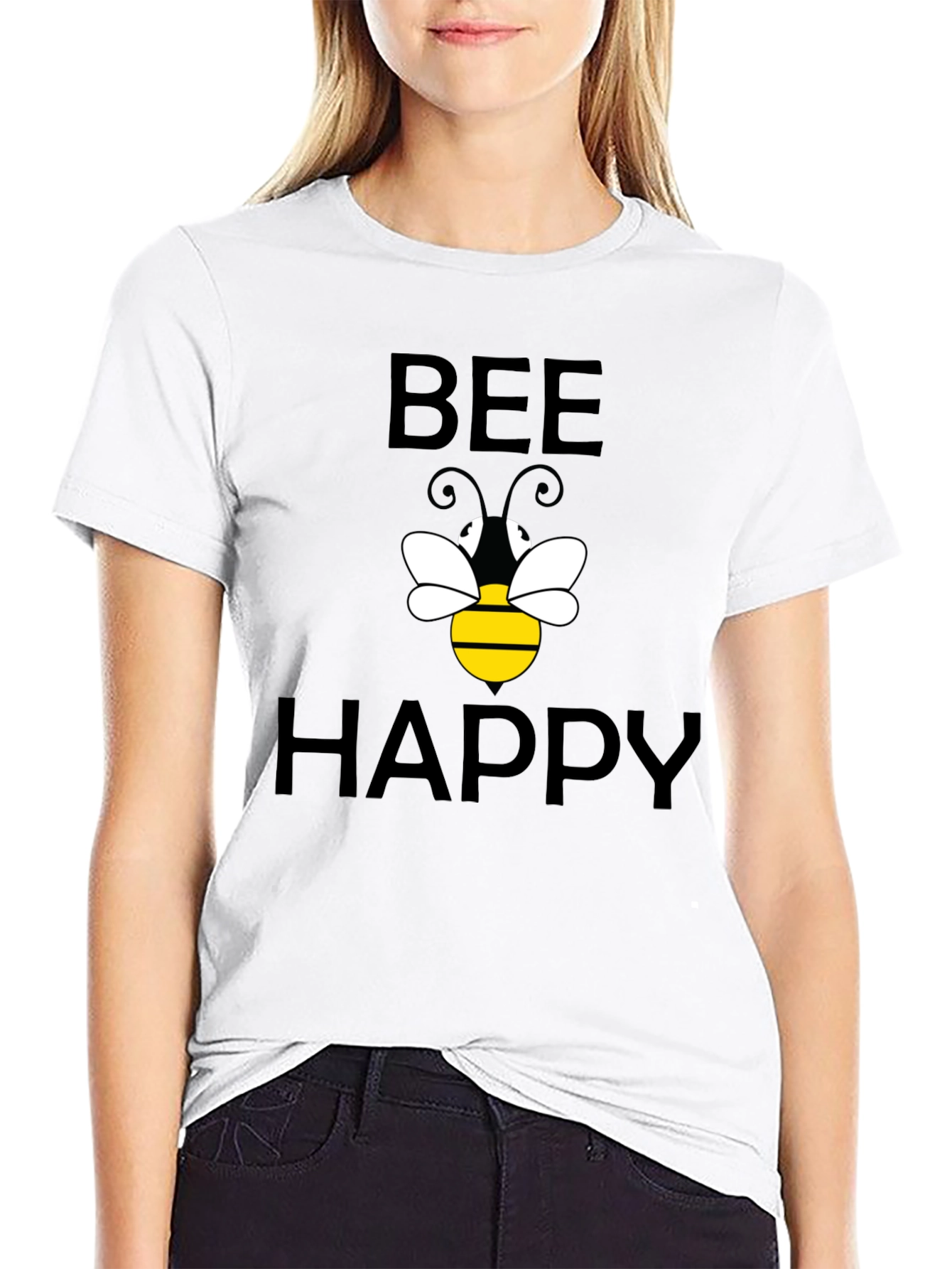 Bee Happy Graphic T-Shirt - Black Cotton