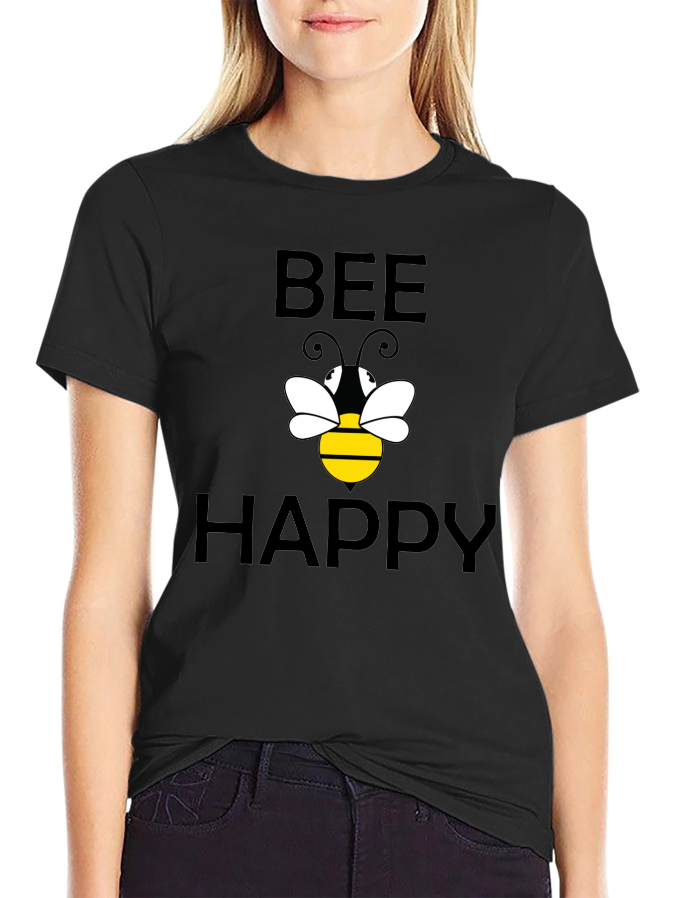 Bee Happy Graphic T-Shirt - Black Cotton