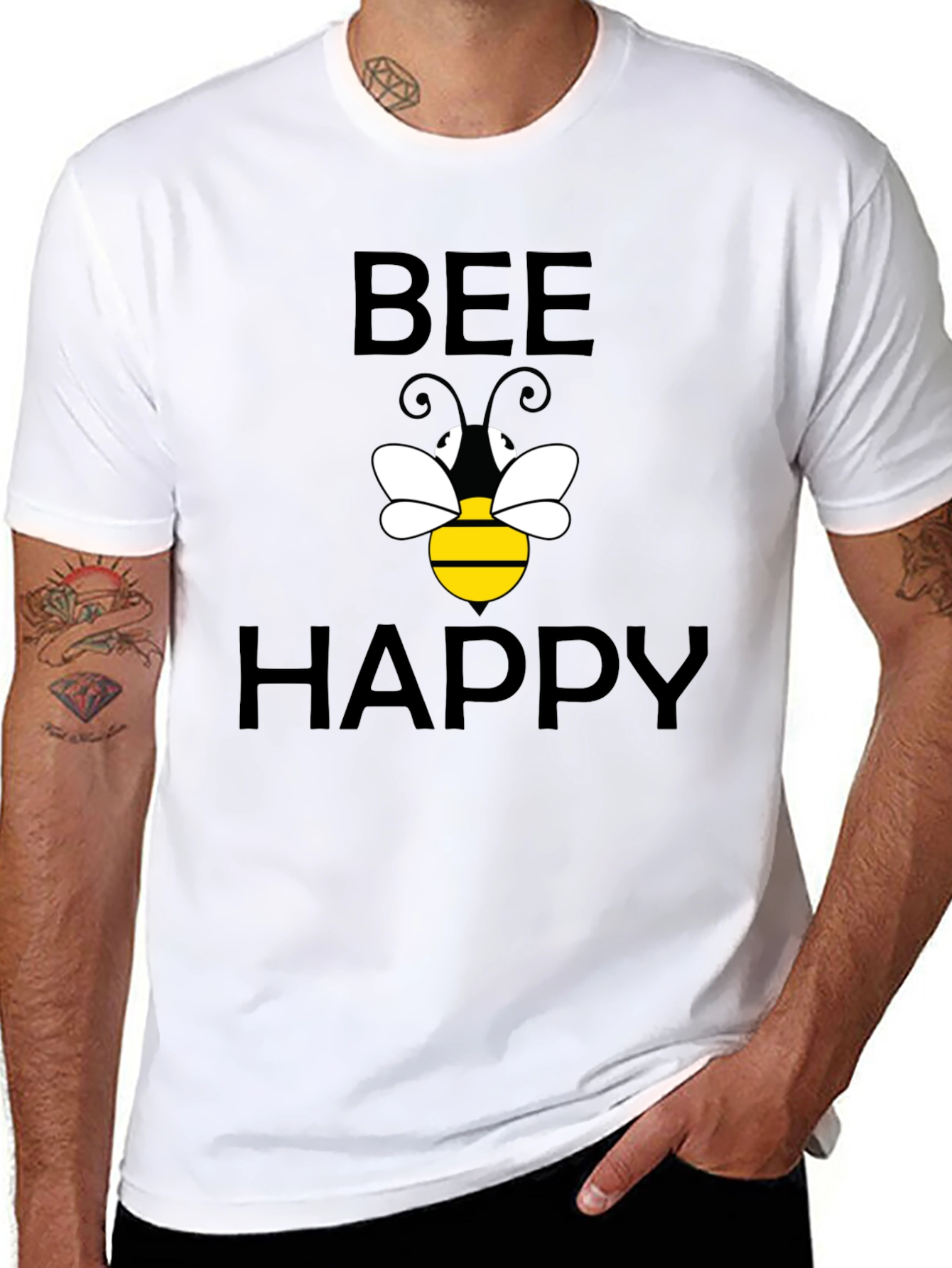 Bee Happy Graphic T-Shirt - Black Cotton