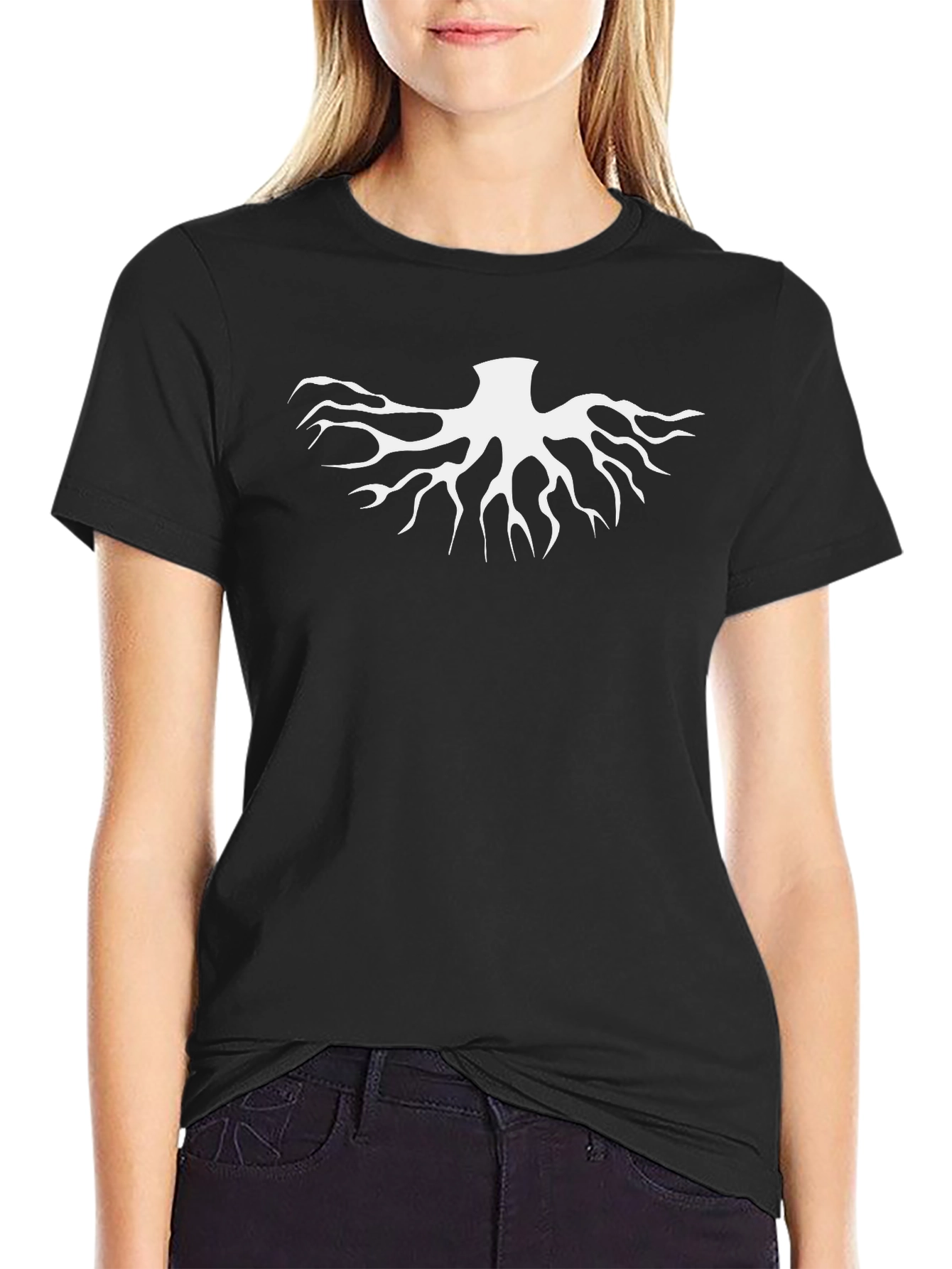 Mens Black T-Shirt with White Abstract Graphic