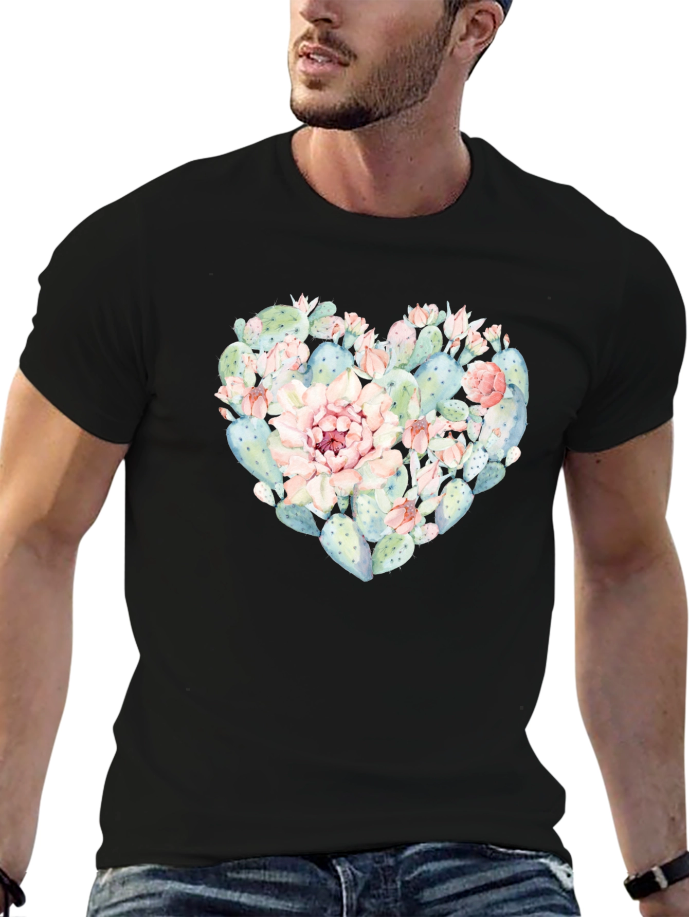 Cactus Heart T-Shirt - Black