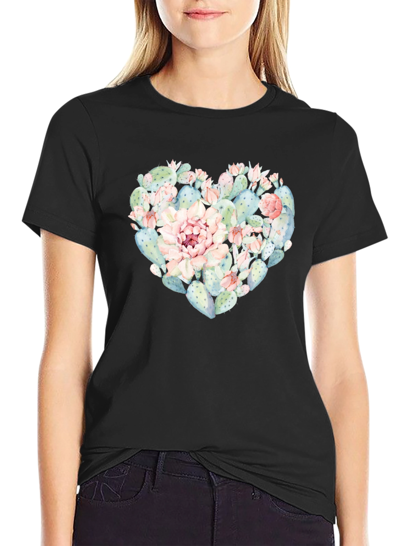 Cactus Heart T-Shirt - Black