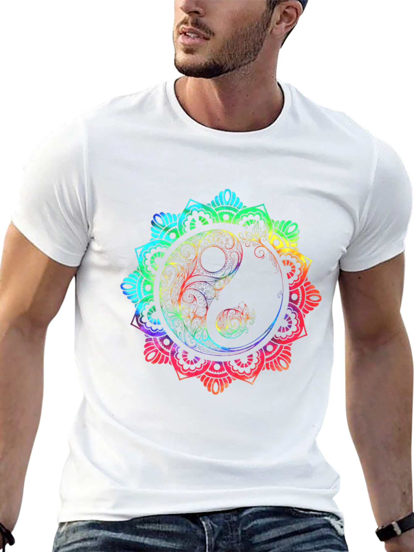 Rainbow Yin Yang Mandala Graphic T-Shirt