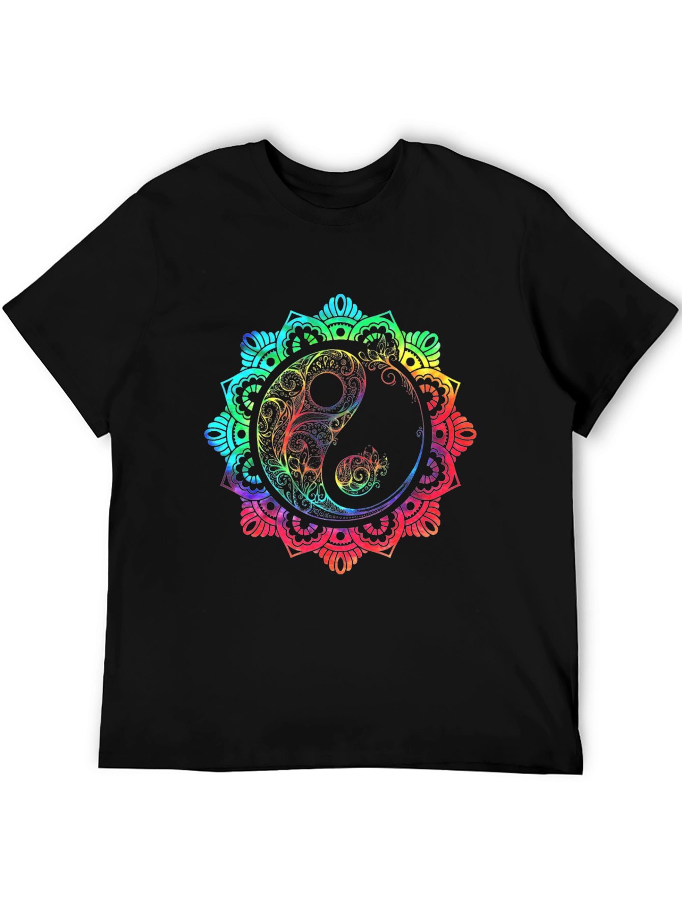 Rainbow Yin Yang Mandala Graphic T-Shirt