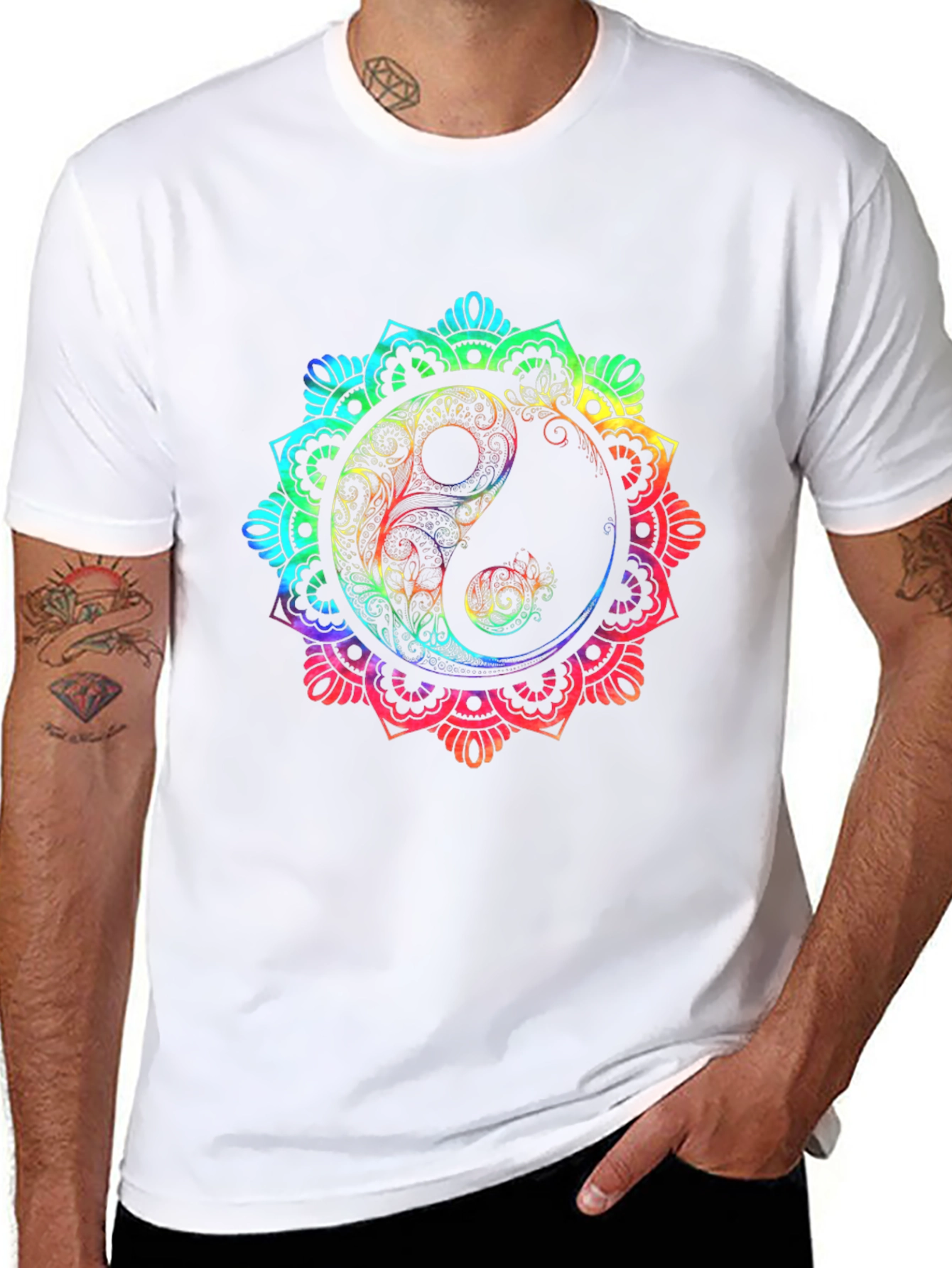 Rainbow Yin Yang Mandala Graphic T-Shirt