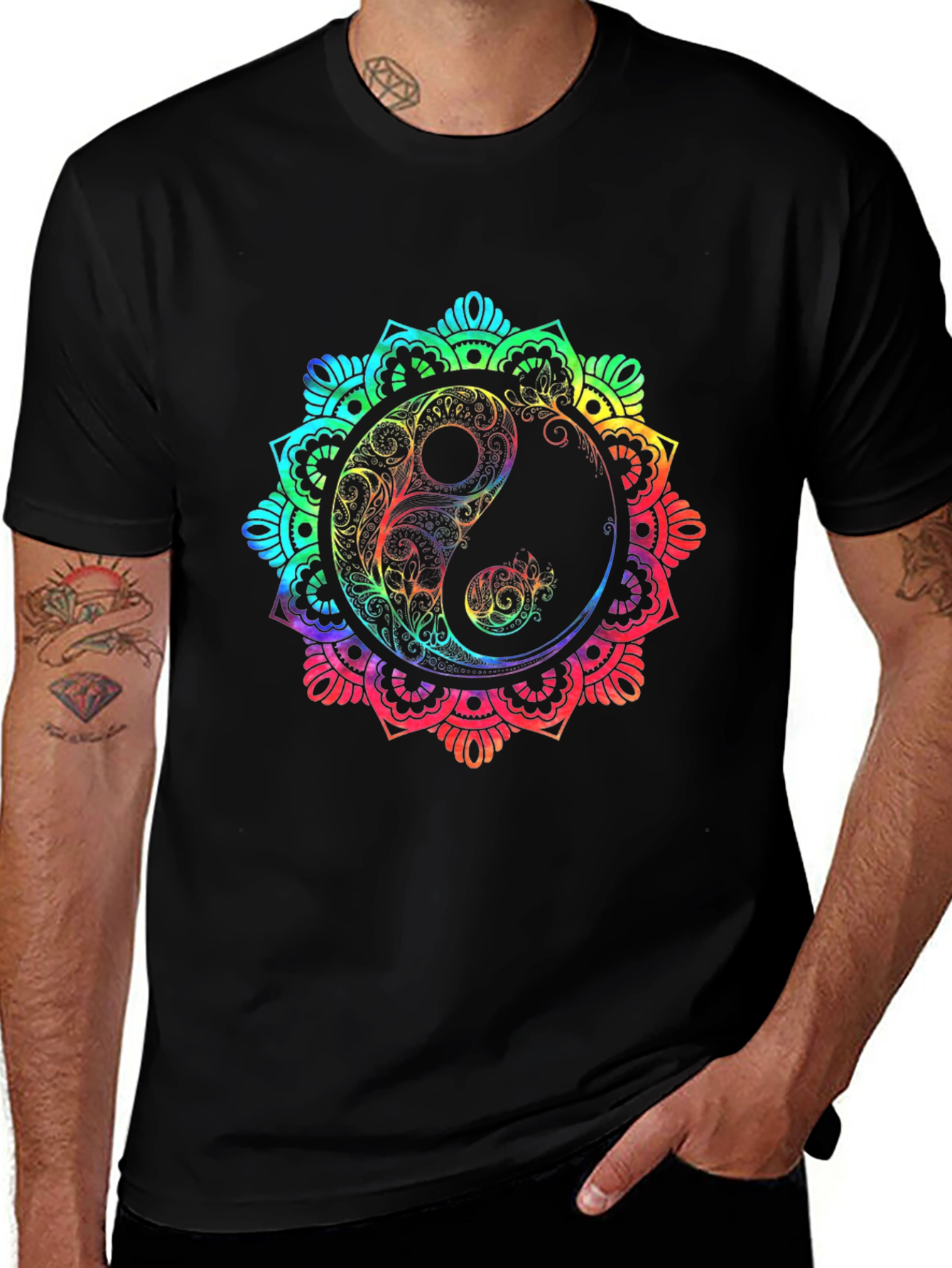 Rainbow Yin Yang Mandala Graphic T-Shirt