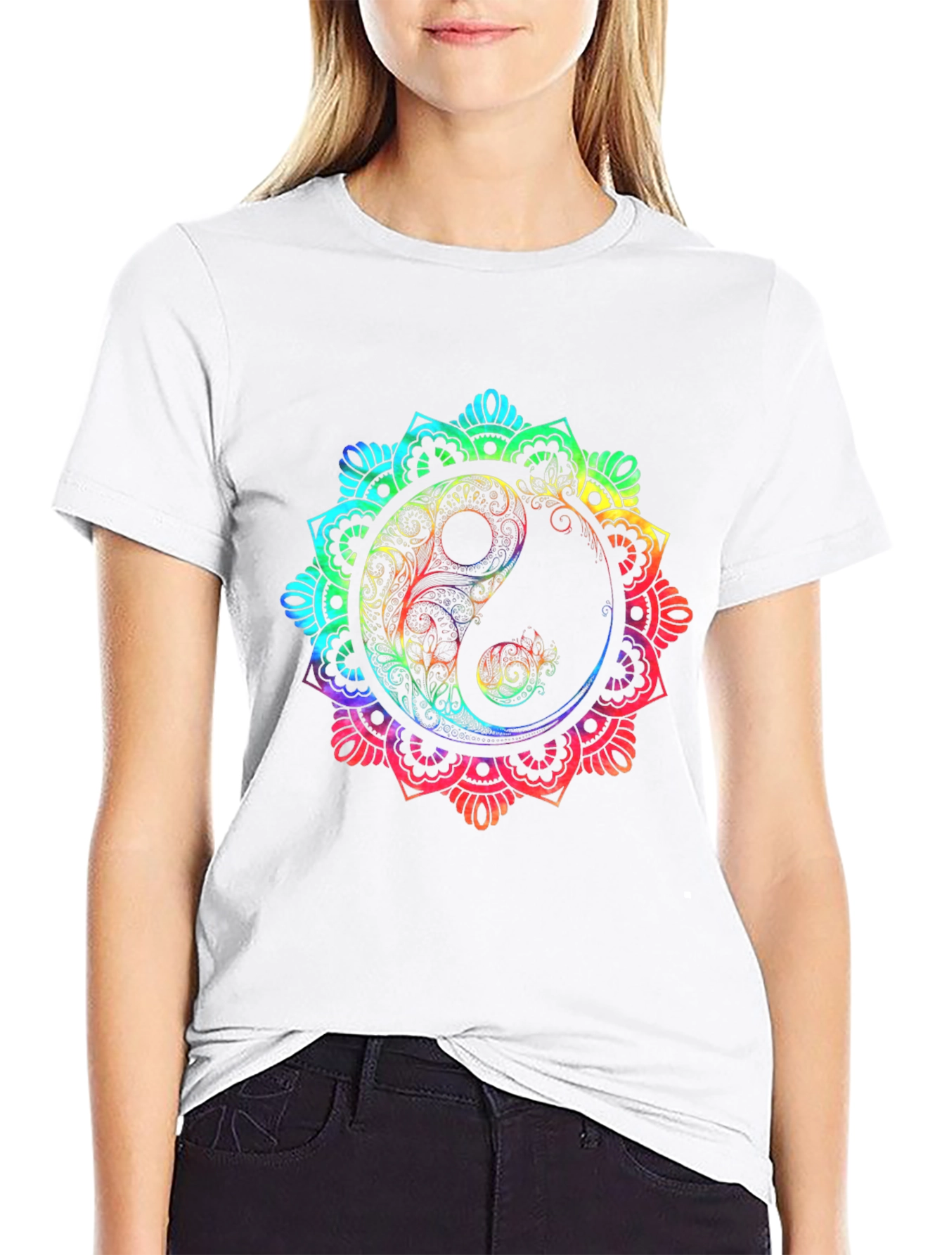 Rainbow Yin Yang Mandala Graphic T-Shirt