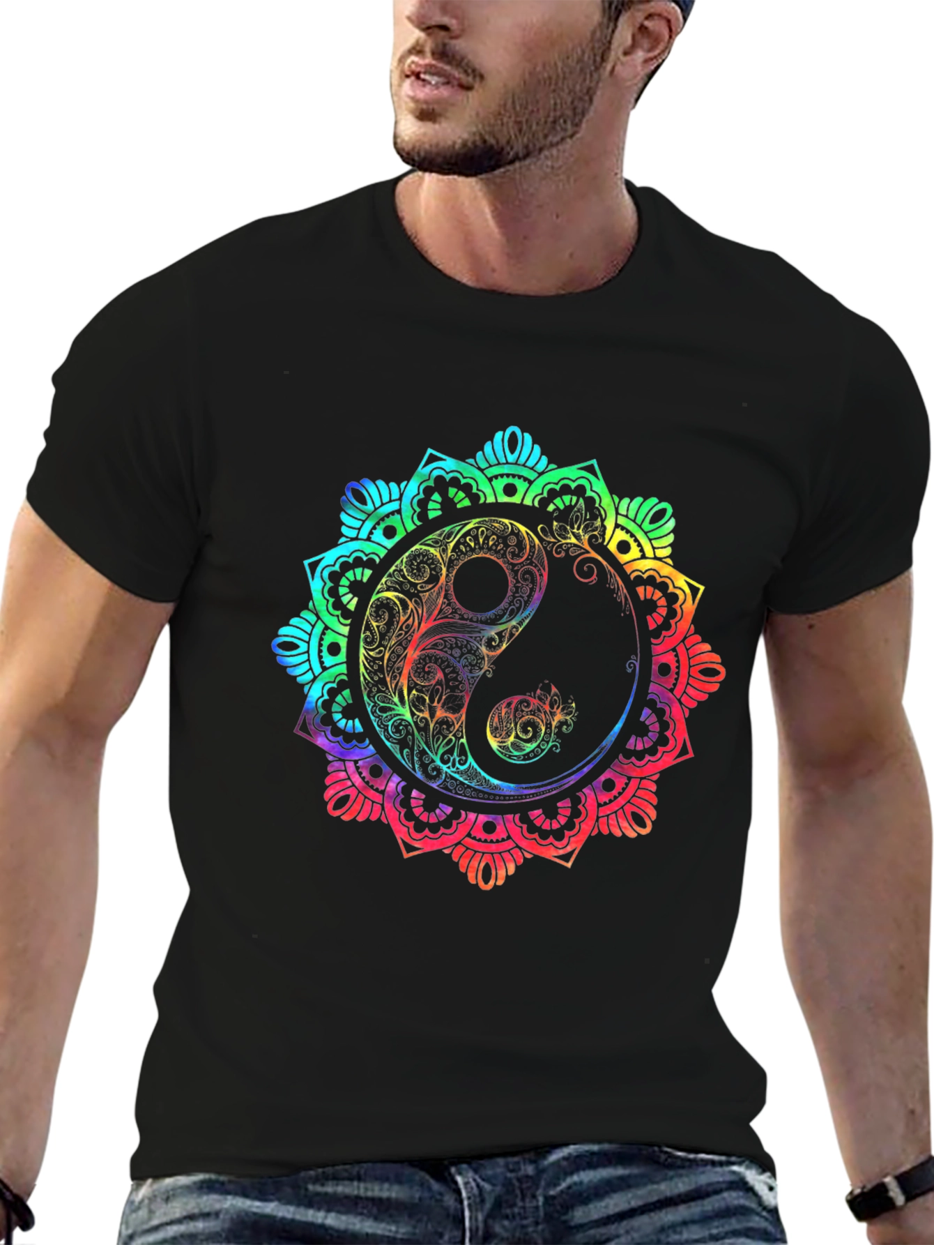 Rainbow Yin Yang Mandala Graphic T-Shirt