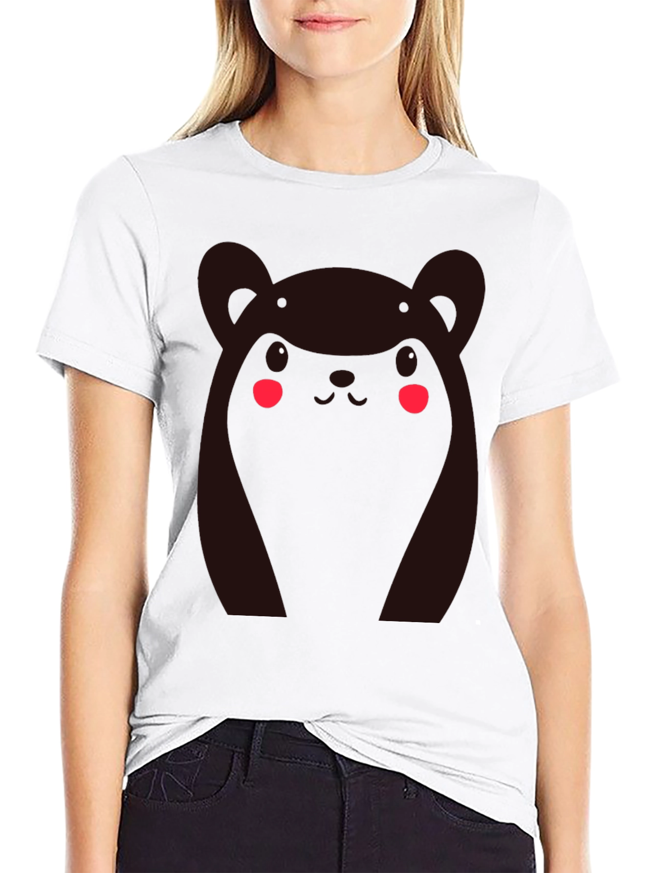 Kawaii Bear Graphic Tee - Black Cotton Comfort