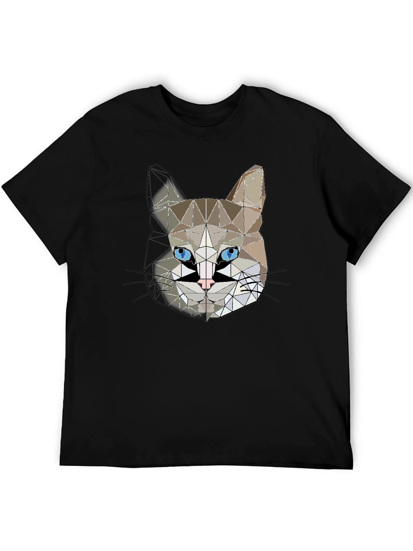 Geometric Cat Head Graphic Black T-Shirt