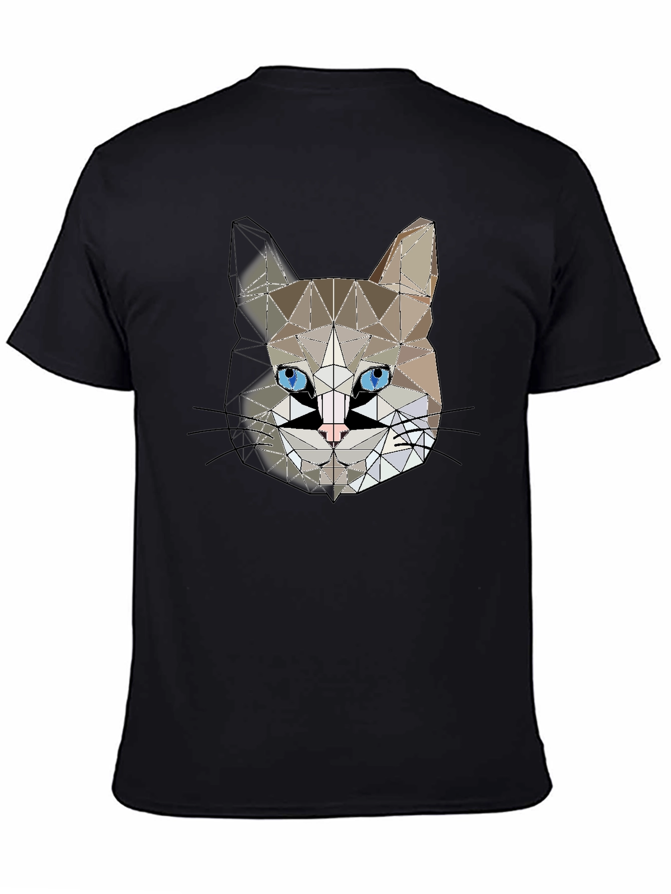 Geometric Cat Head Graphic Black T-Shirt
