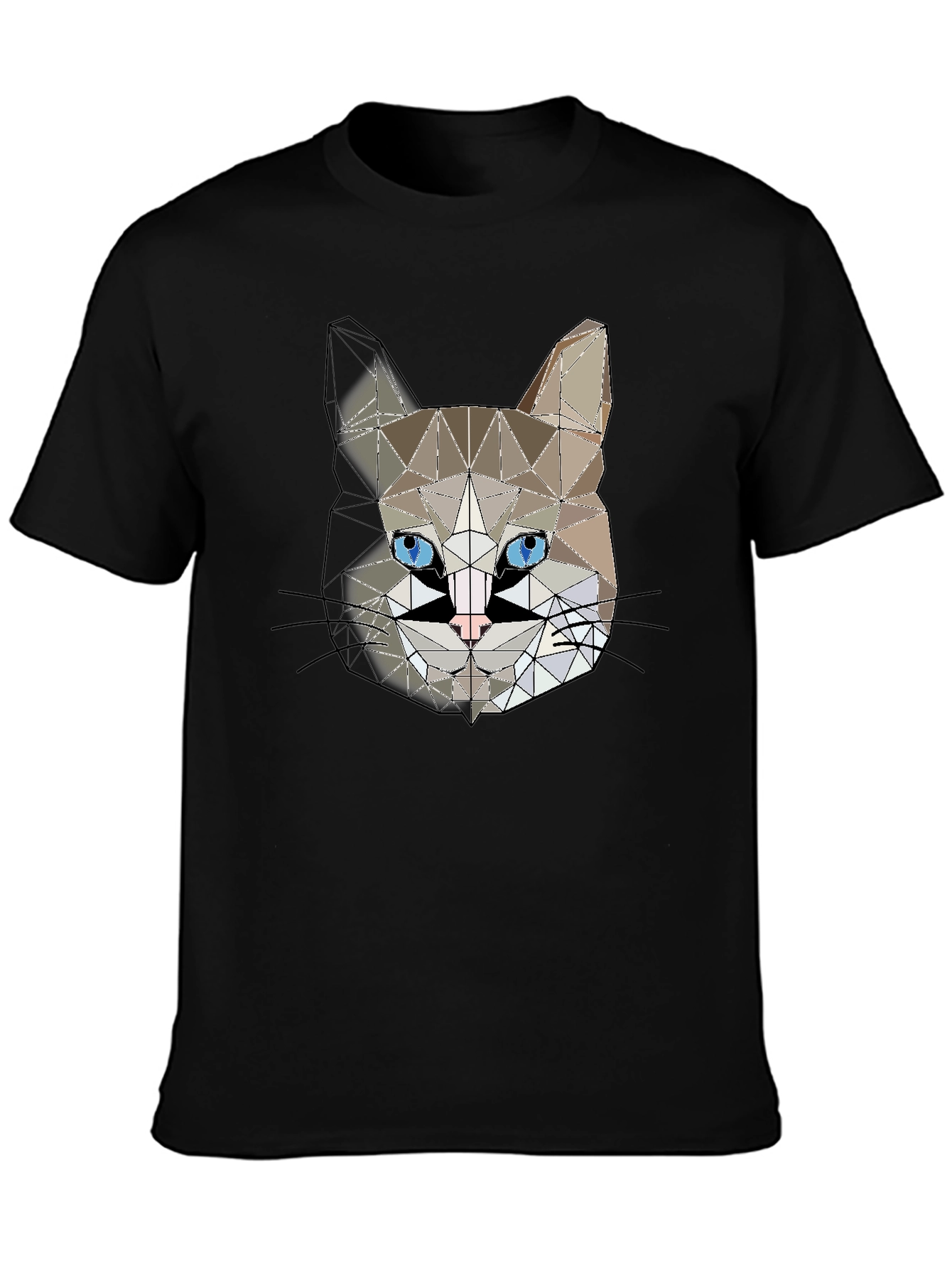 Geometric Cat Head Graphic Black T-Shirt
