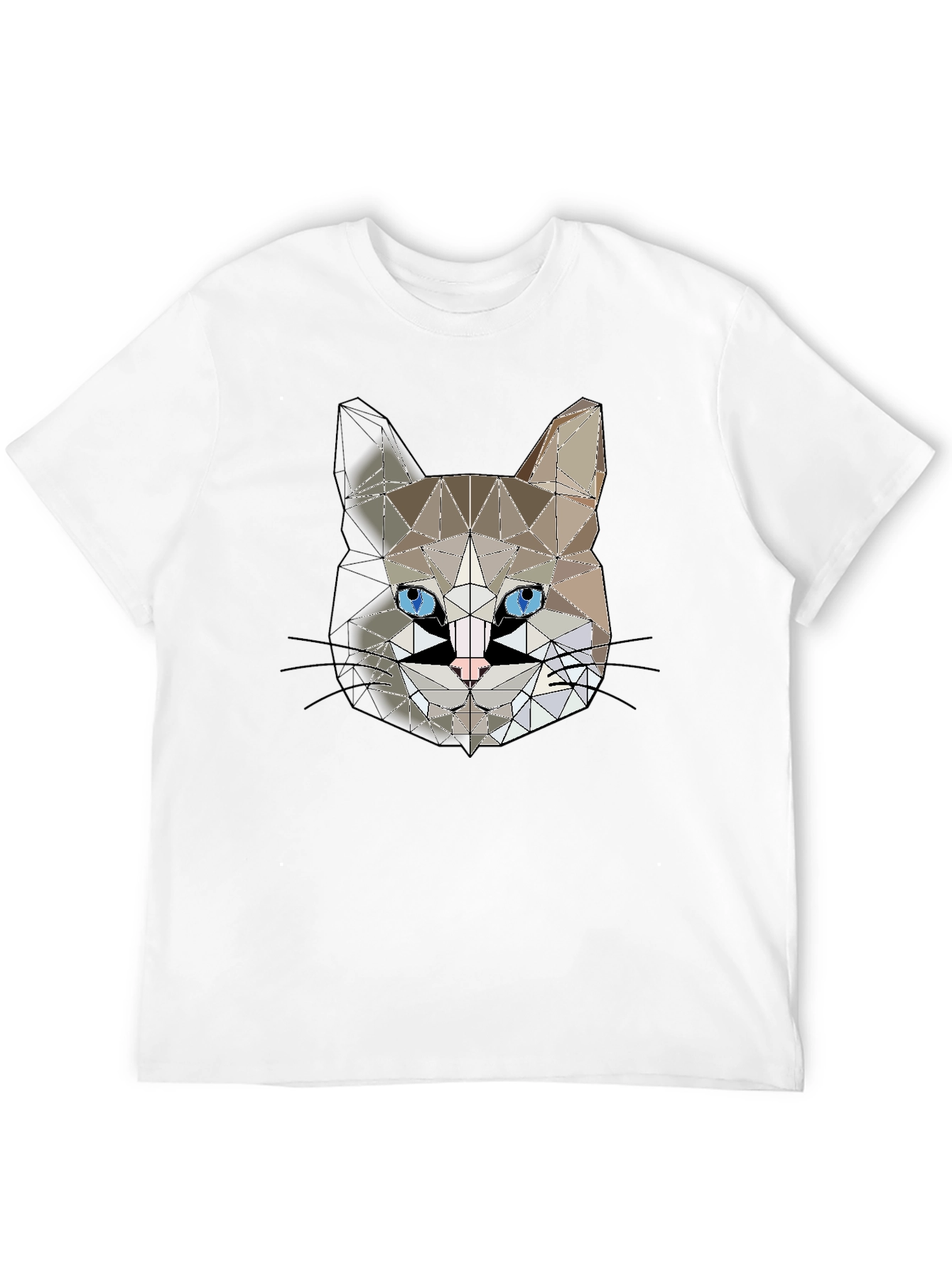Geometric Cat Head Graphic Black T-Shirt