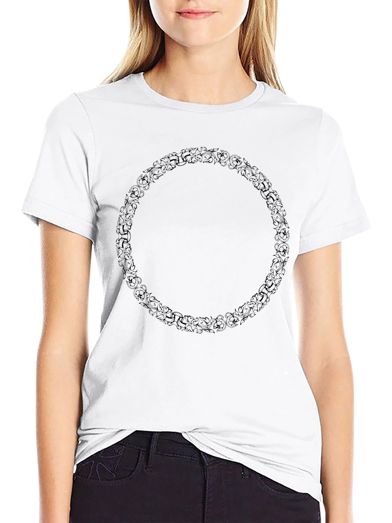 Mens Black Floral Wreath Graphic Tee