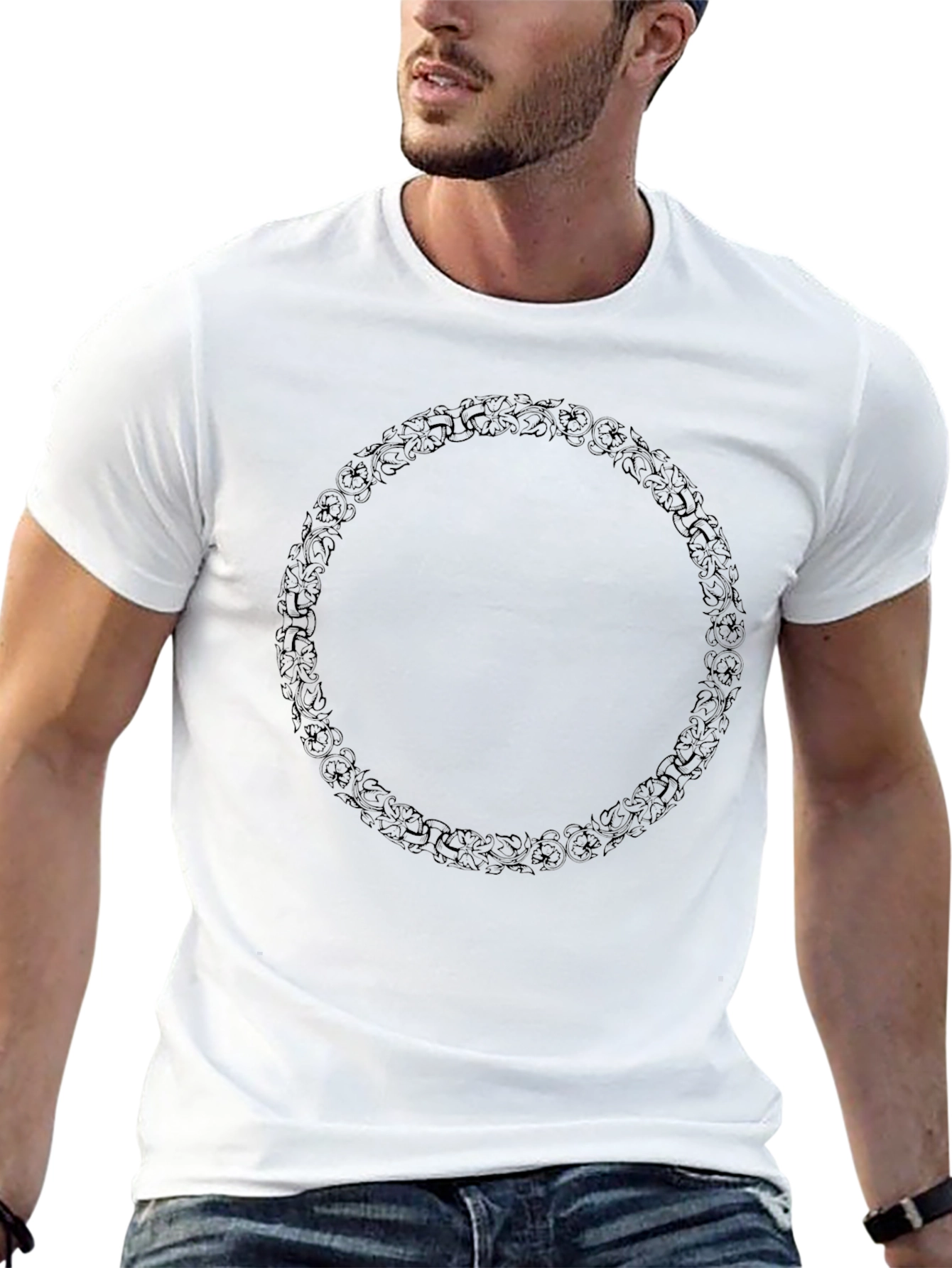 Mens Black Floral Wreath Graphic Tee