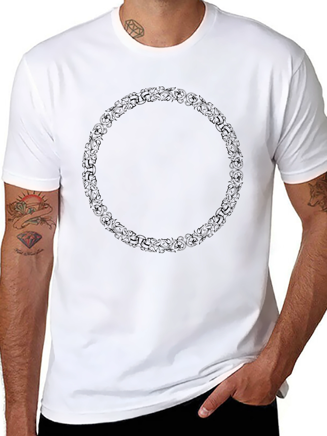 Mens Black Floral Wreath Graphic Tee