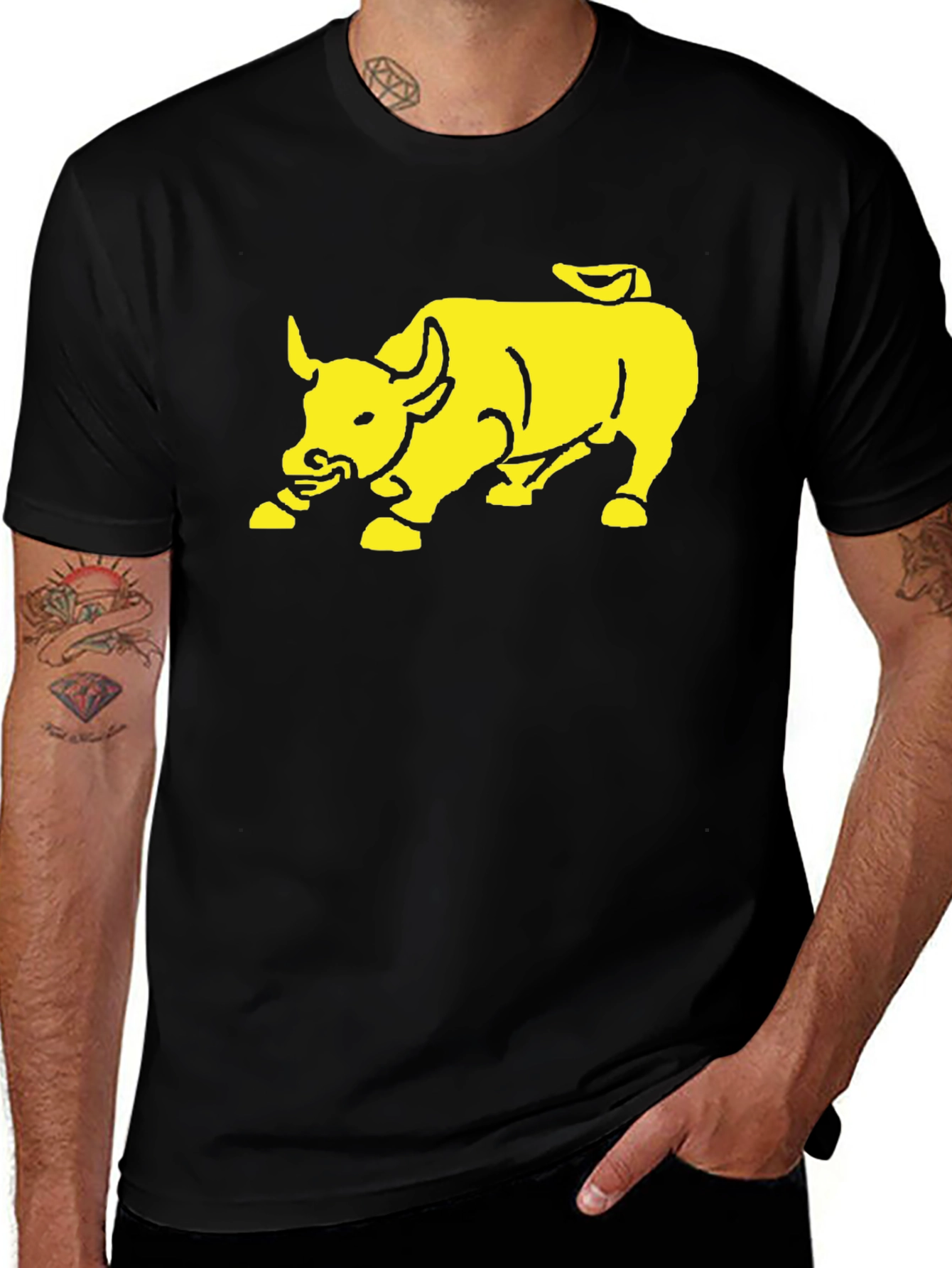 Yellow Bull Graphic Print Black T-Shirt