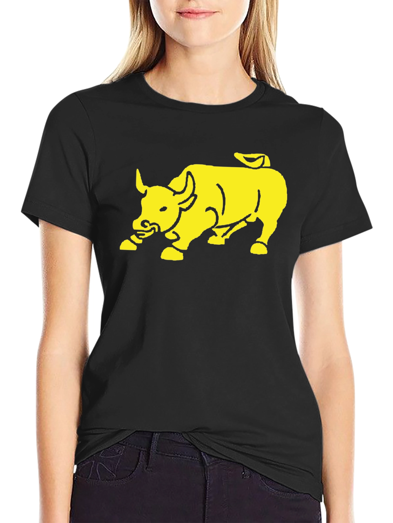 Yellow Bull Graphic Print Black T-Shirt