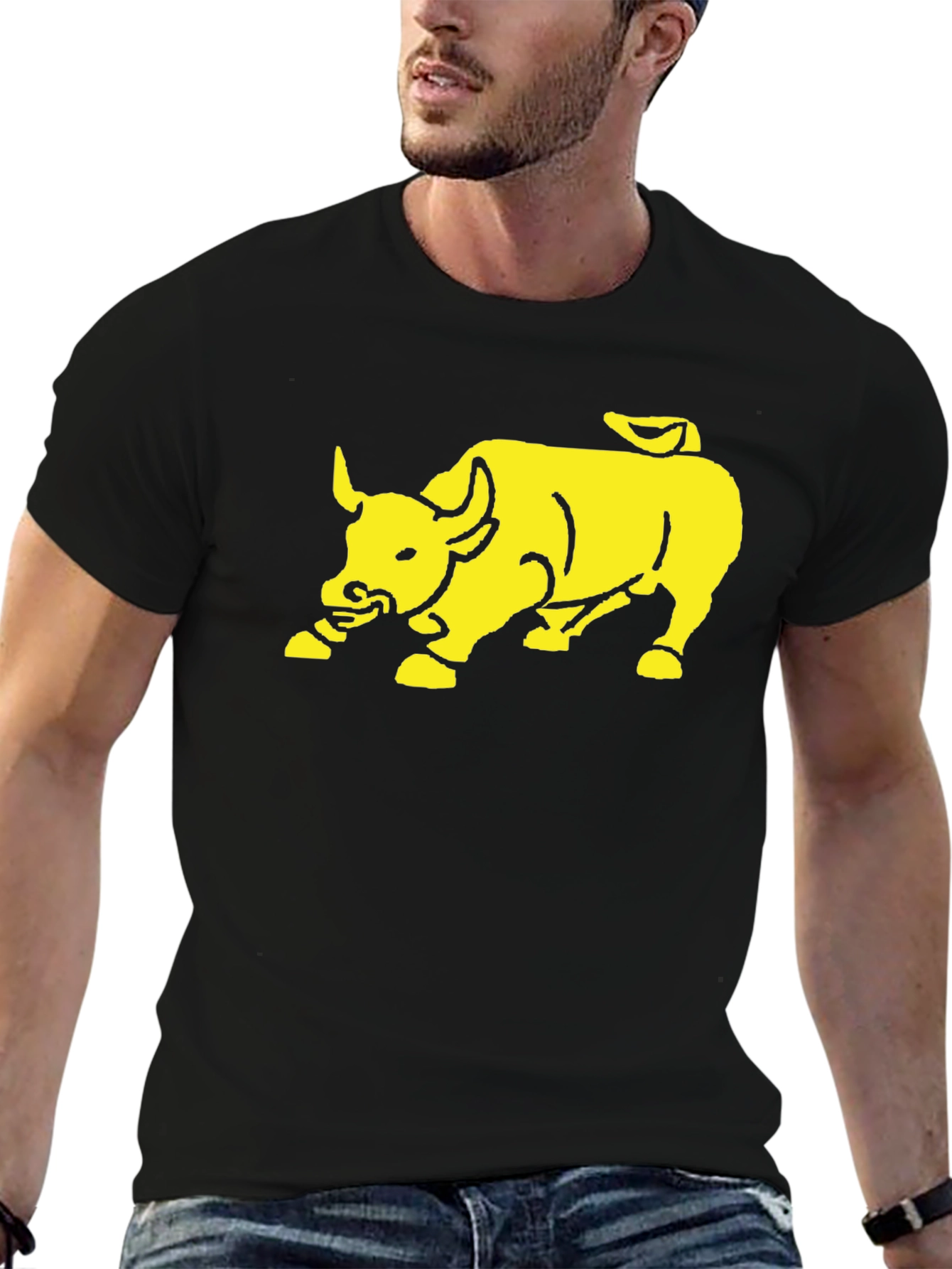 Yellow Bull Graphic Print Black T-Shirt