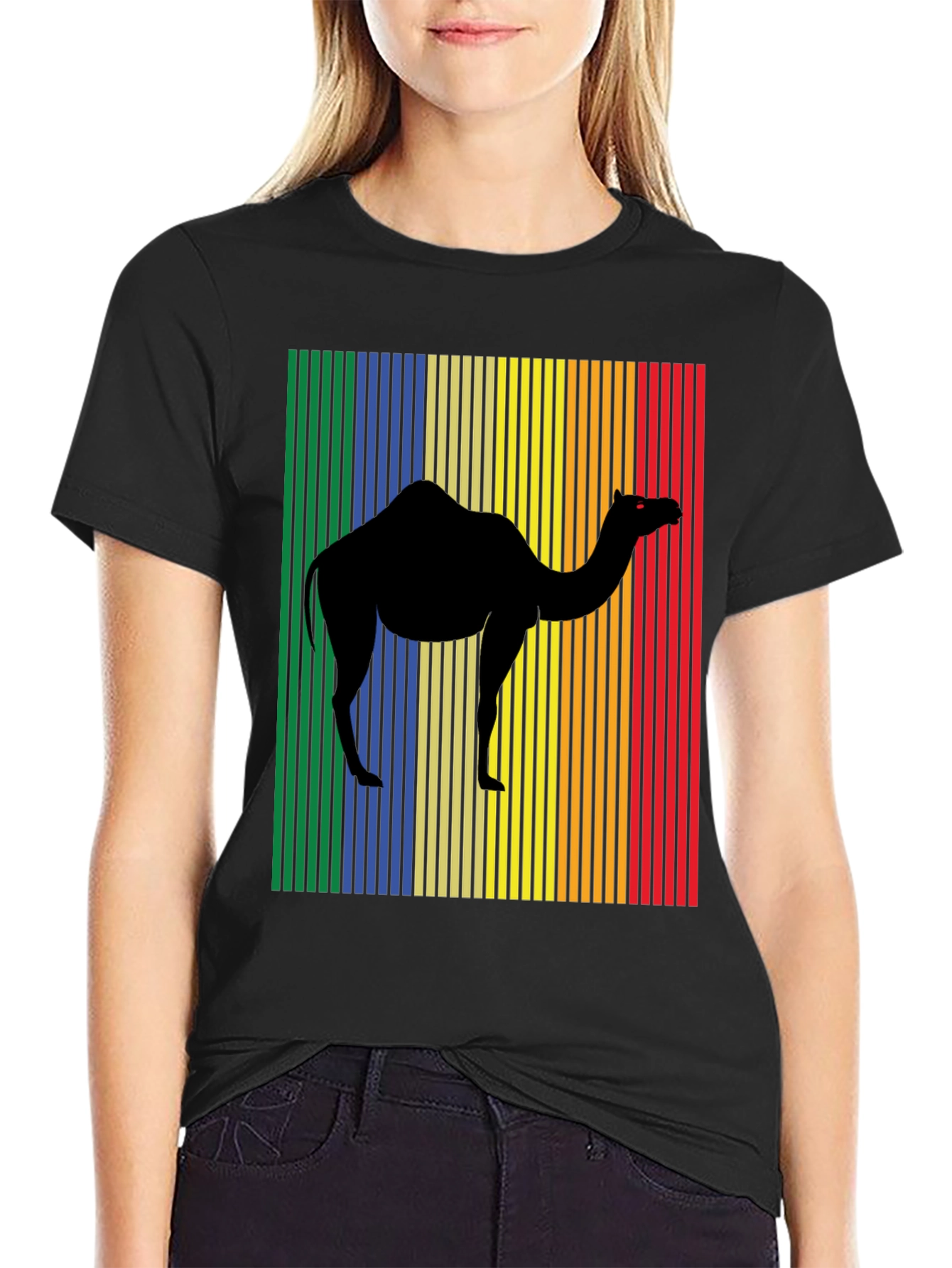 Retro Camel Graphic T-Shirt - Black Cotton Tee