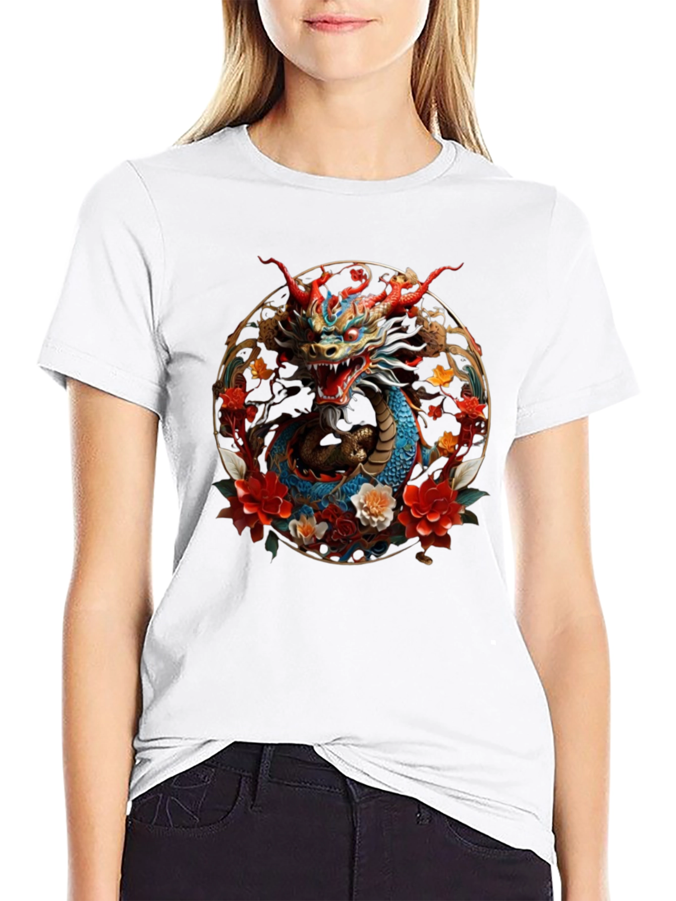 Dragon & Floral Graphic Tee