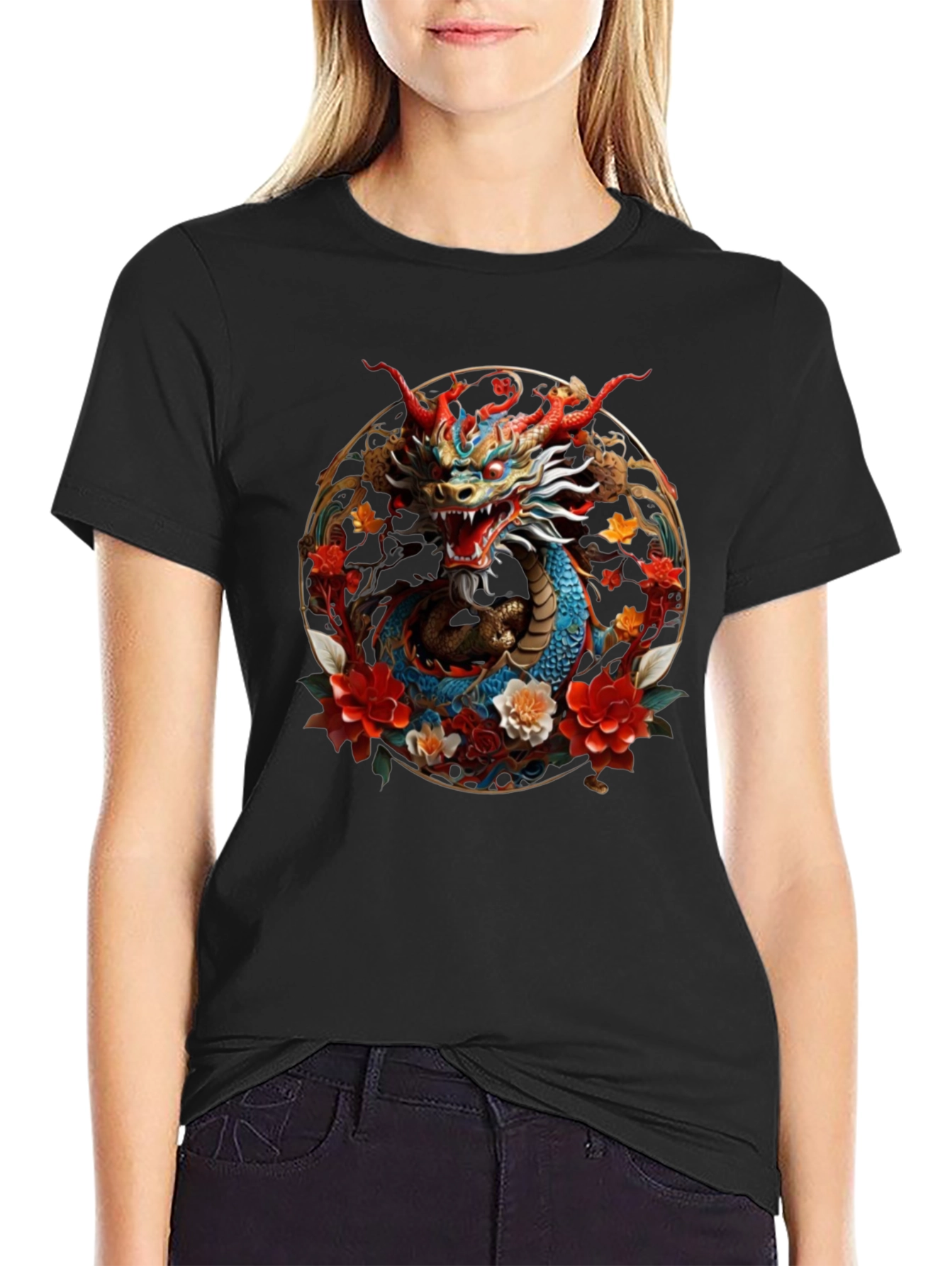 Dragon & Floral Graphic Tee