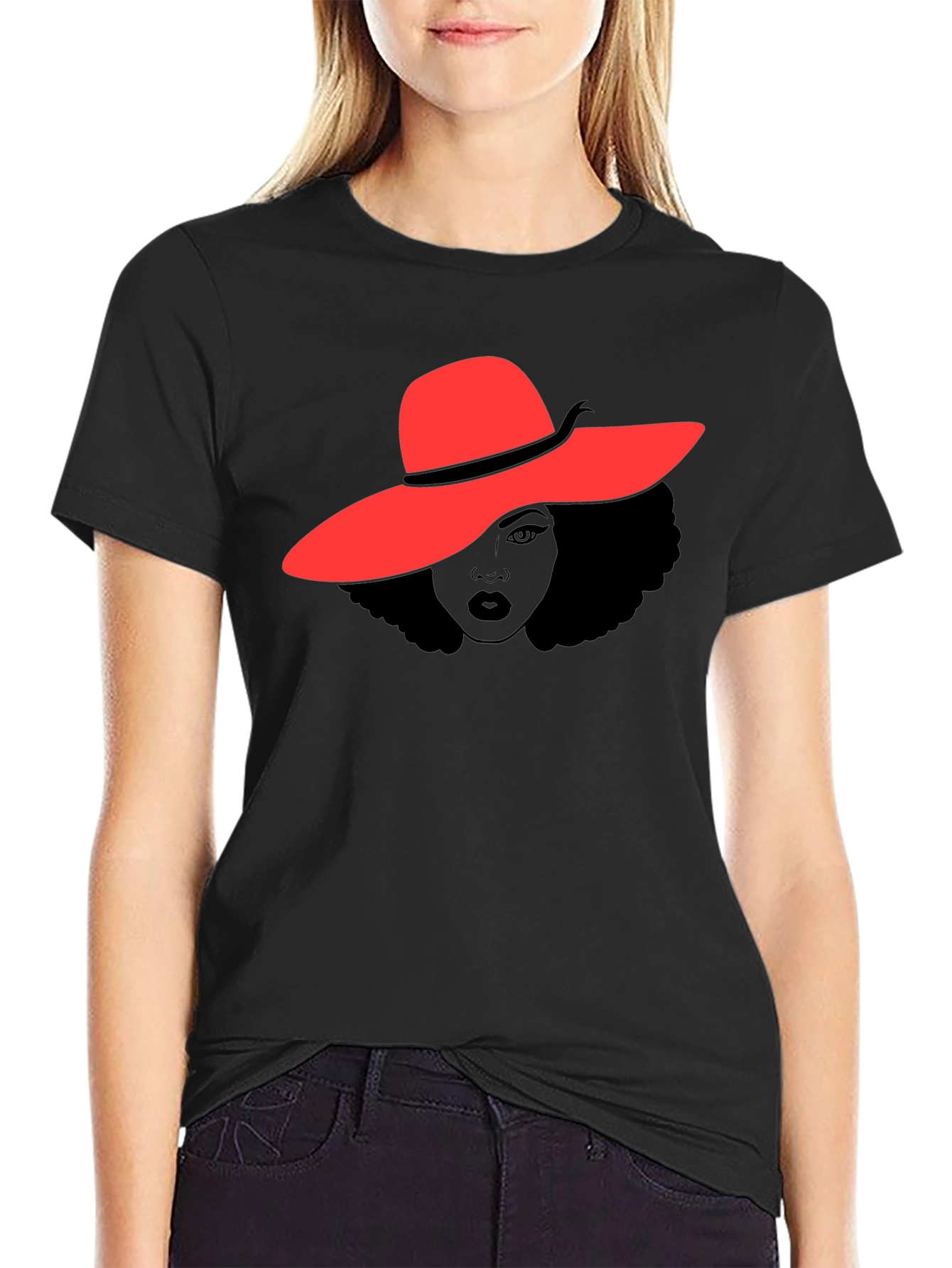 Red Hat Lady T-Shirt - Stylish Graphic Tee