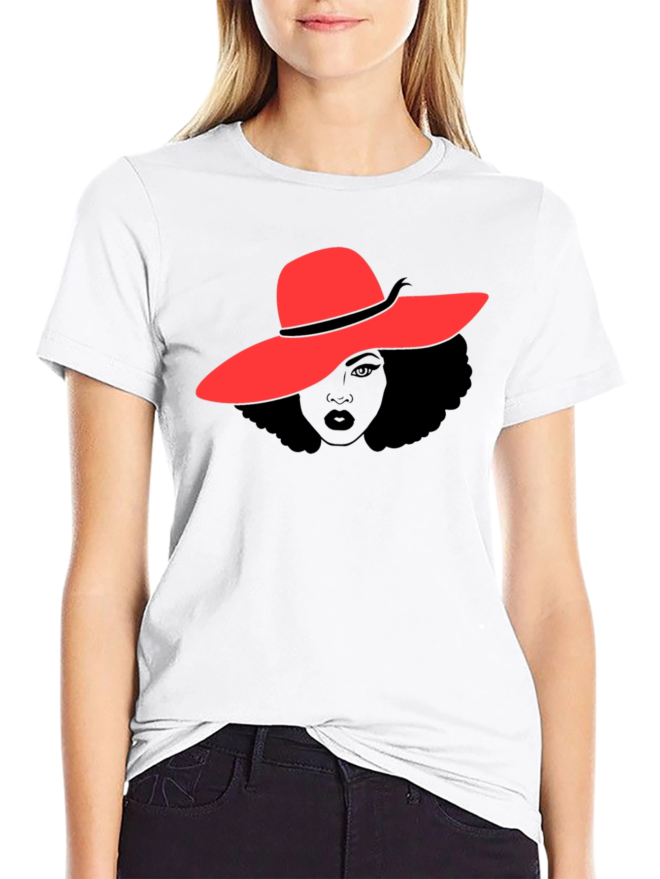 Red Hat Lady T-Shirt - Stylish Graphic Tee