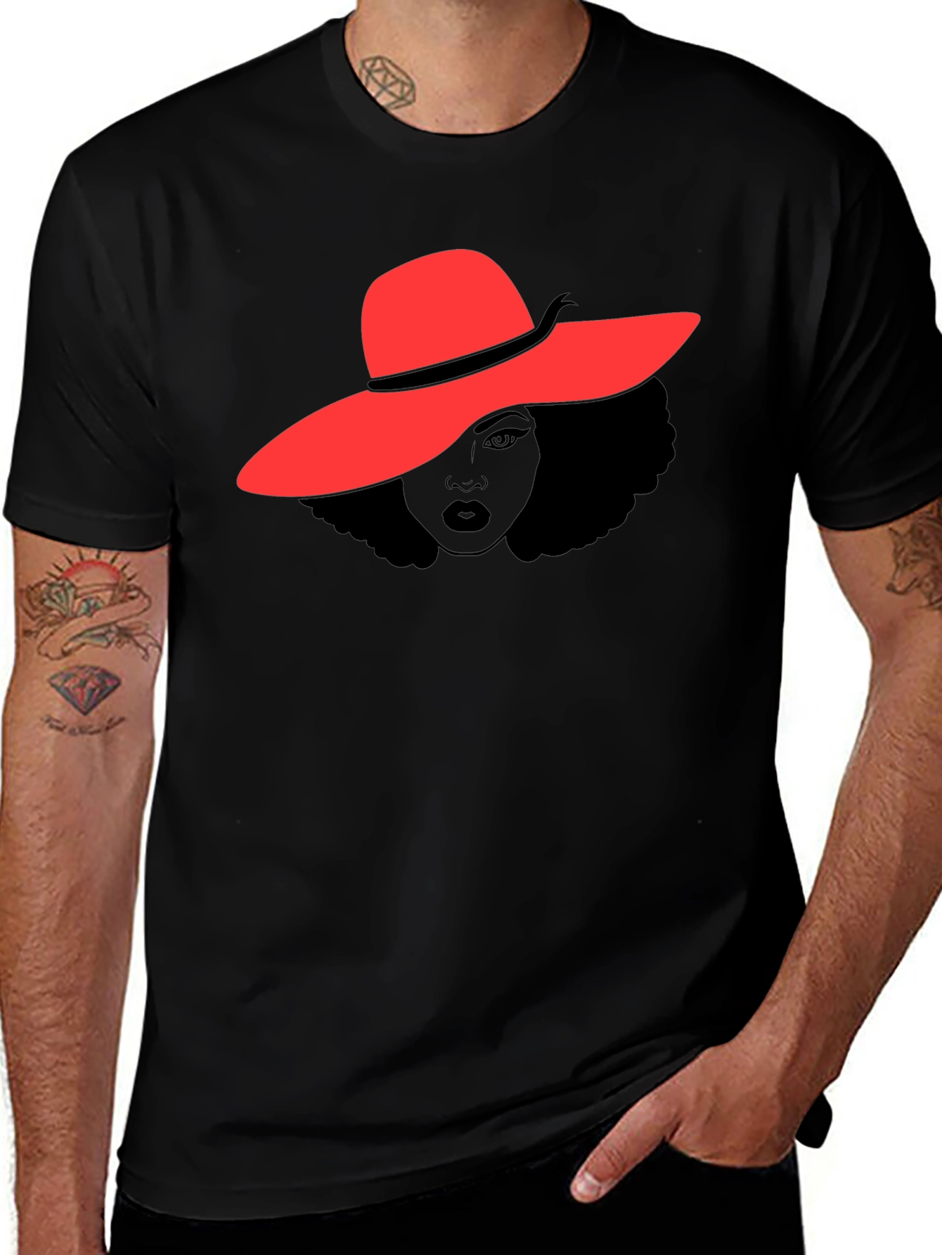 Red Hat Lady T-Shirt - Stylish Graphic Tee