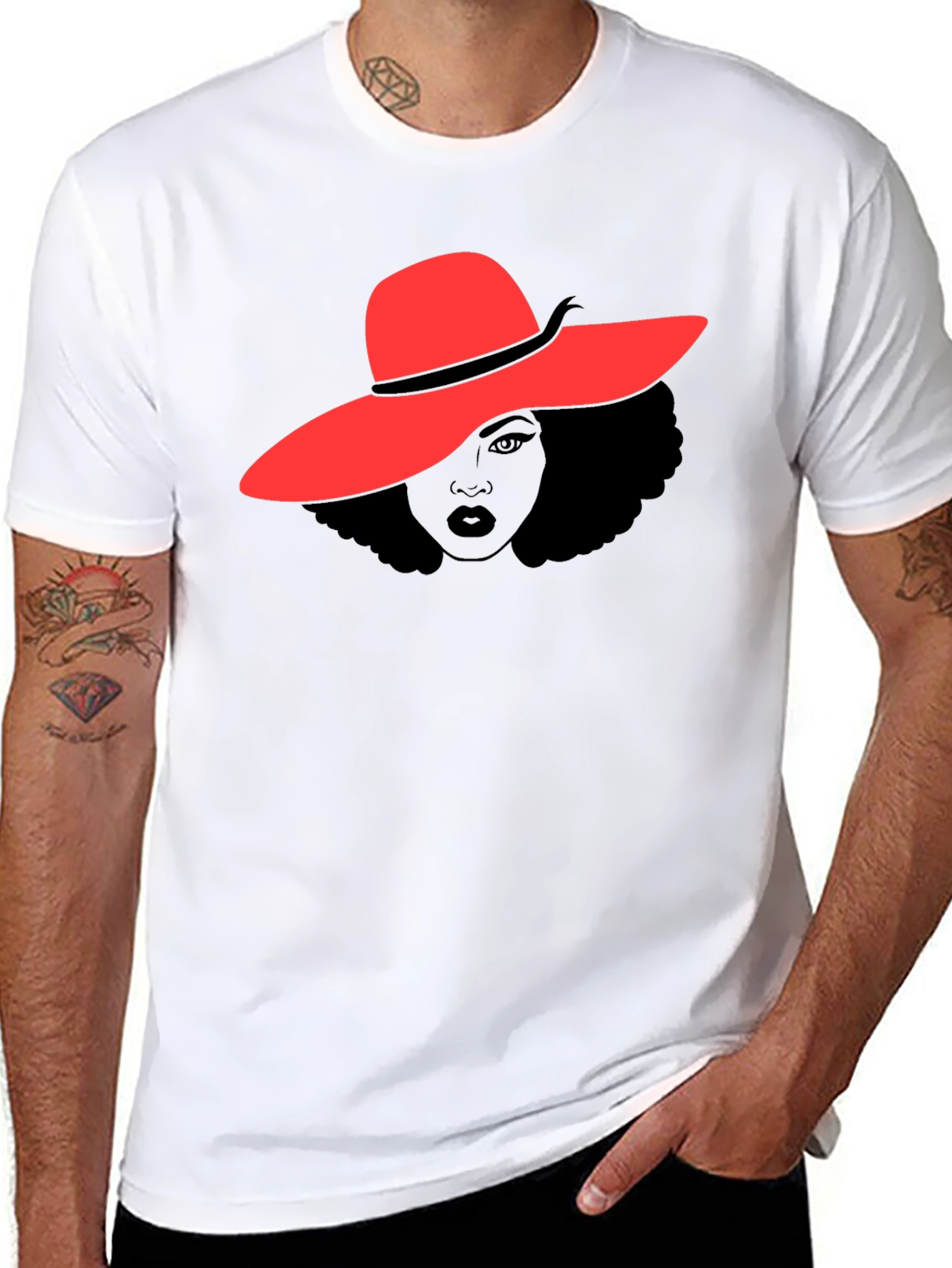 Red Hat Lady T-Shirt - Stylish Graphic Tee