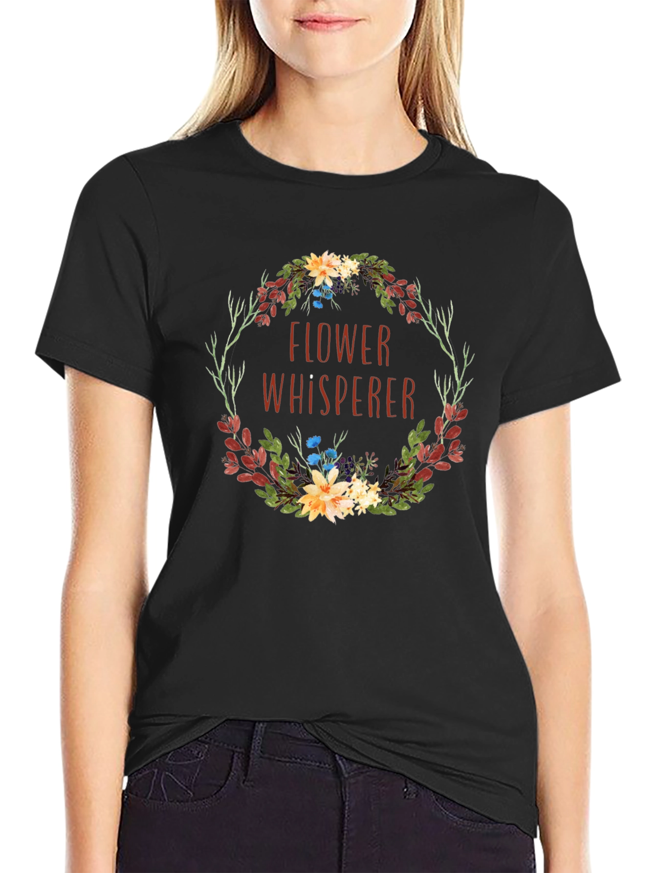 Flower Whisperer Graphic Tee - Botanical Wreath Design