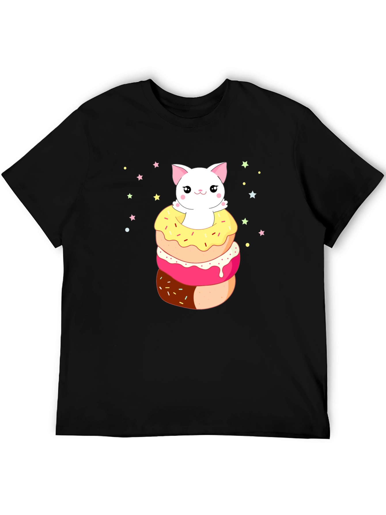 Kawaii Cat Donut Stack Graphic Tee