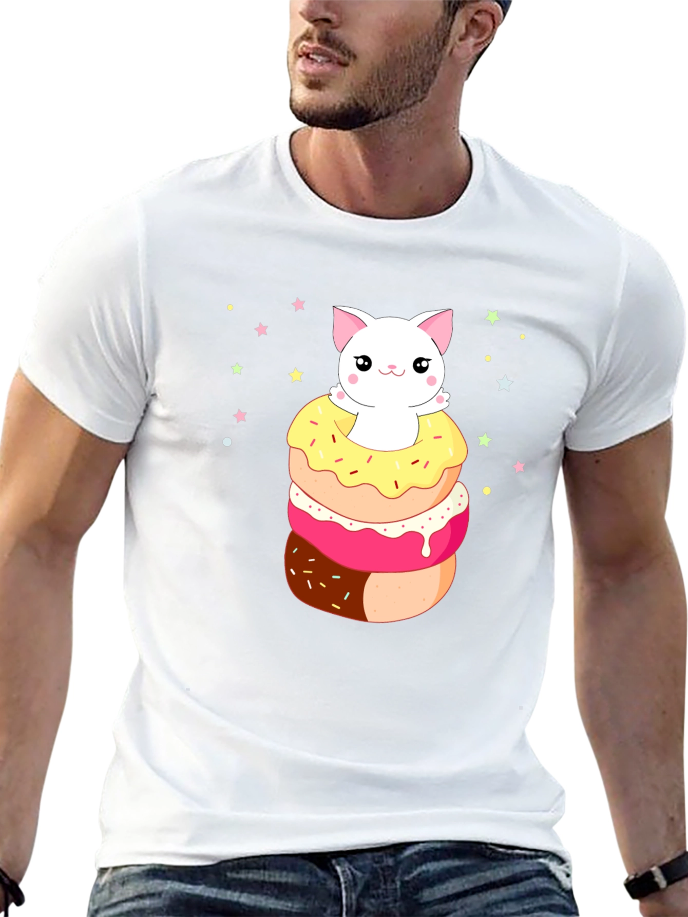 Kawaii Cat Donut Stack Graphic Tee