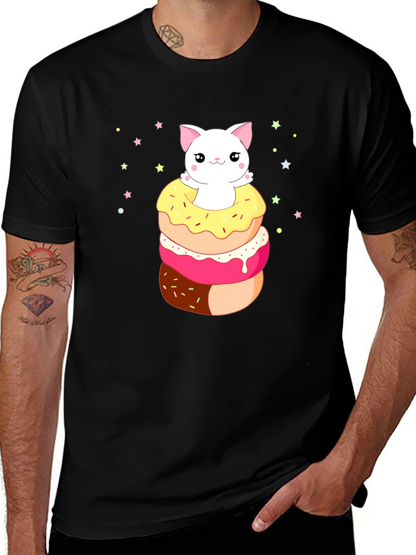 Kawaii Cat Donut Stack Graphic Tee