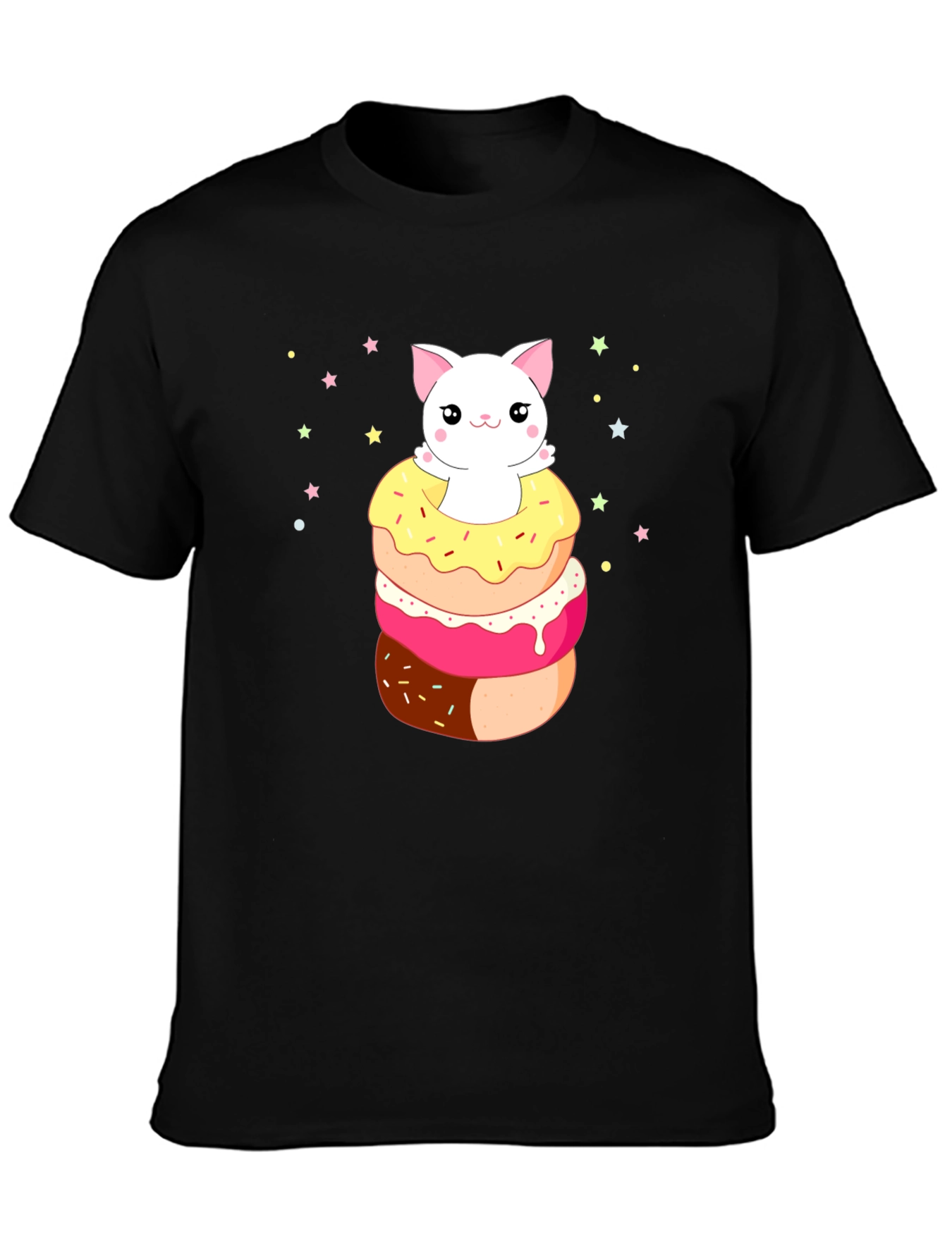 Kawaii Cat Donut Stack Graphic Tee