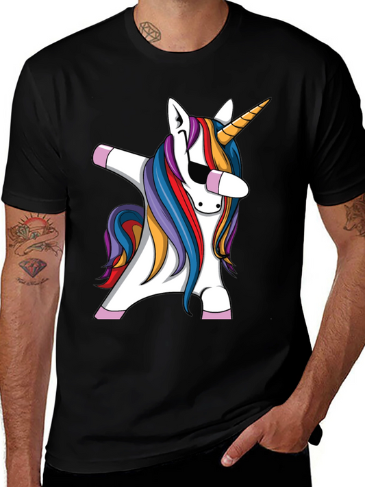 Dabbing Unicorn Graphic Tee - Black Cotton T-Shirt