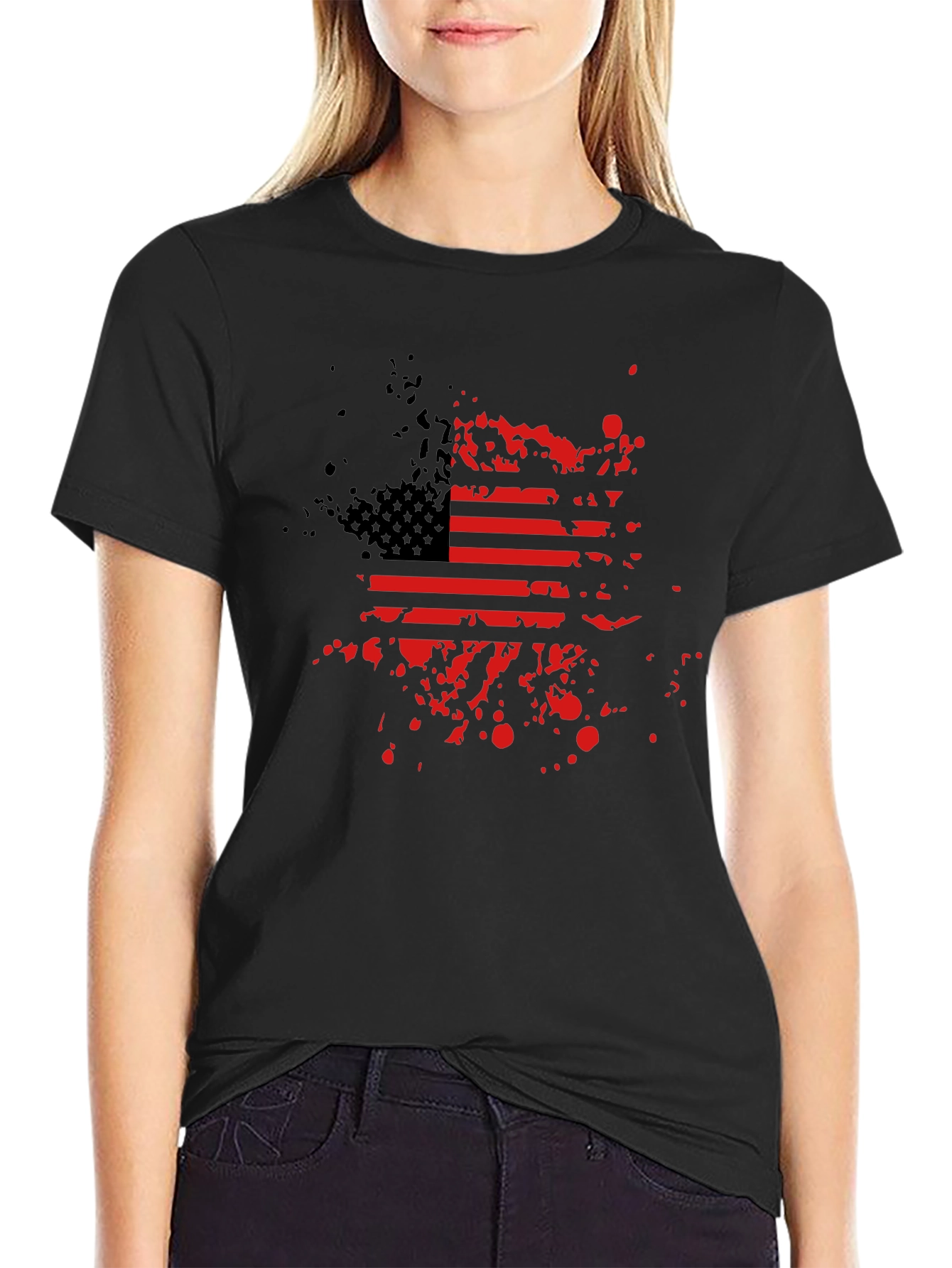 American Flag Splatter Print Graphic Tee