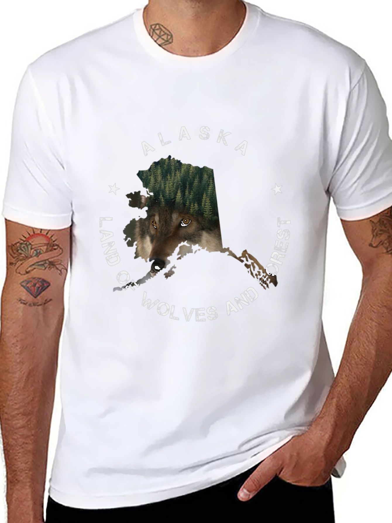 Alaska Wolves and Forest Graphic T-Shirt