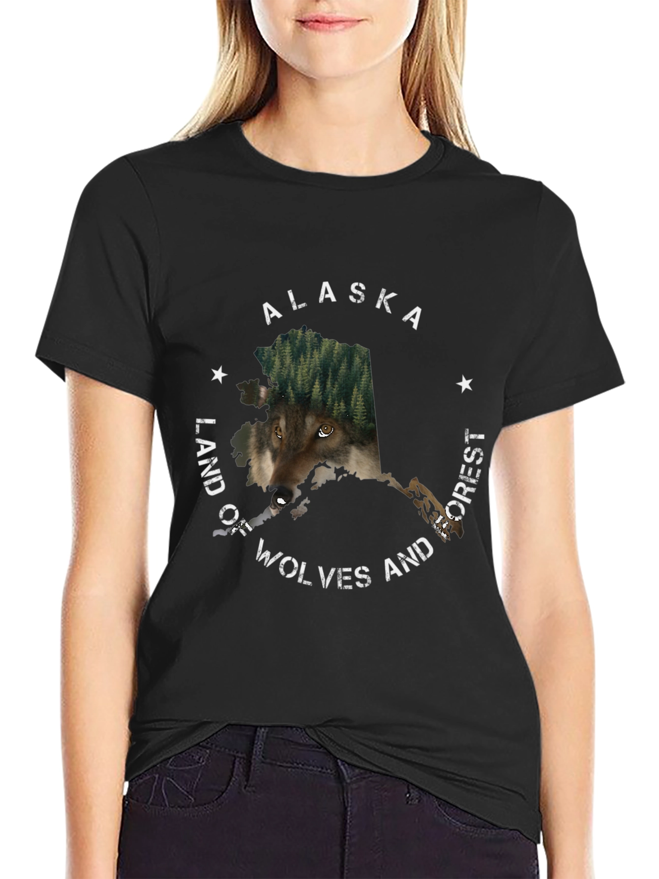 Alaska Wolves and Forest Graphic T-Shirt