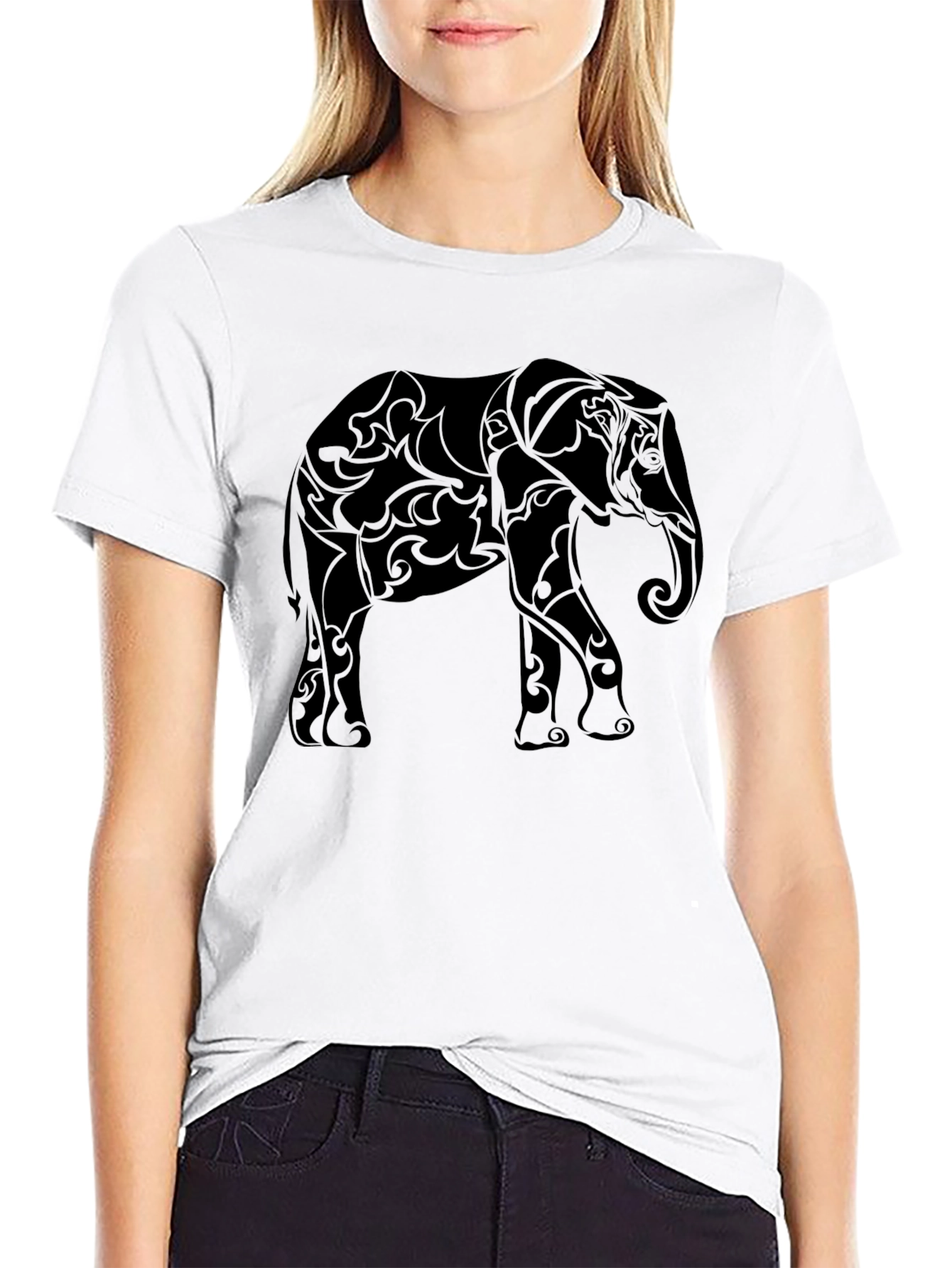Tribal Elephant Graphic Tee - Stylish Black T-Shirt