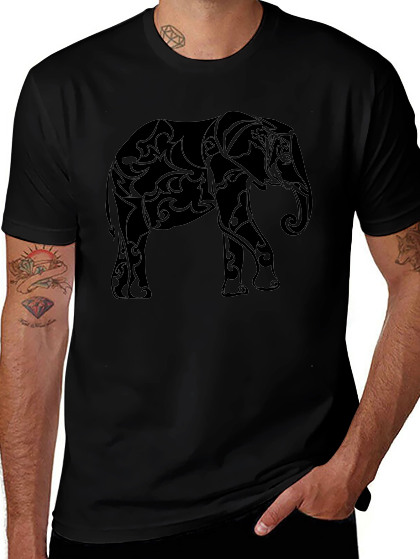 Tribal Elephant Graphic Tee - Stylish Black T-Shirt
