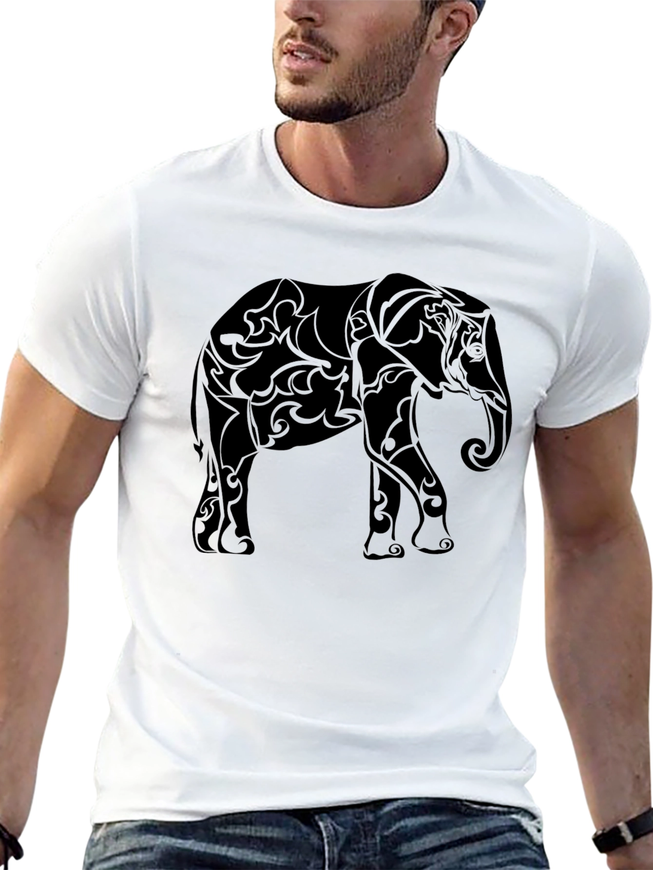 Tribal Elephant Graphic Tee - Stylish Black T-Shirt