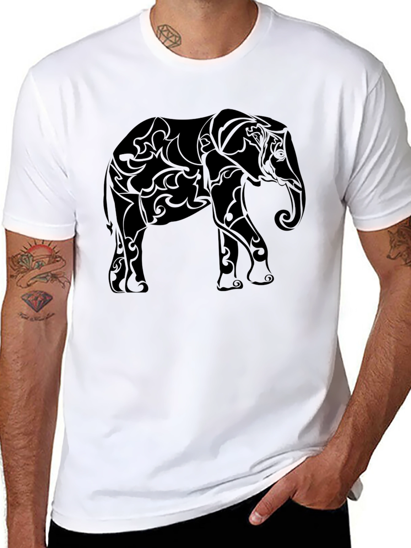 Tribal Elephant Graphic Tee - Stylish Black T-Shirt