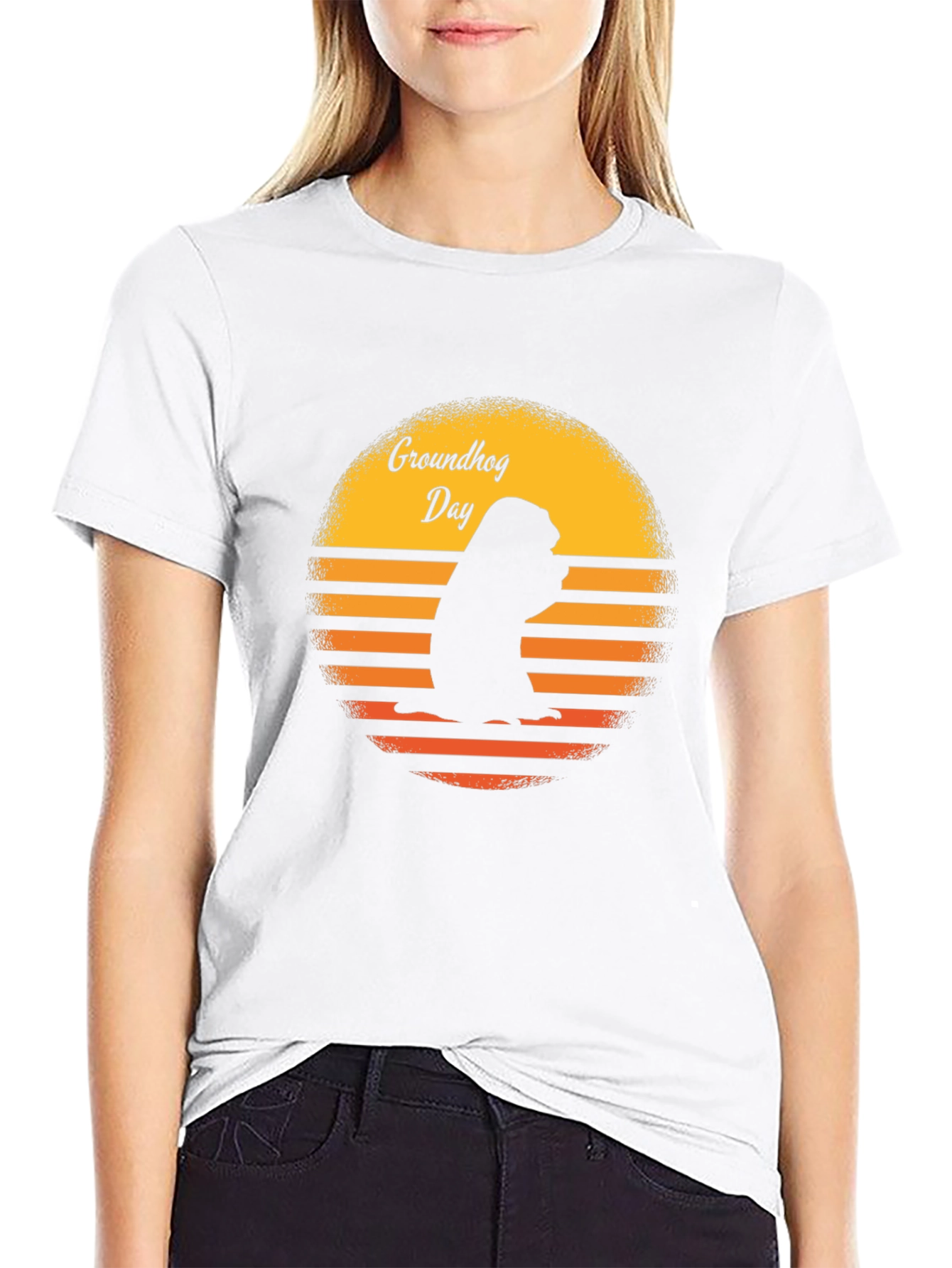 Groundhog Day Retro Sunset Black T-Shirt